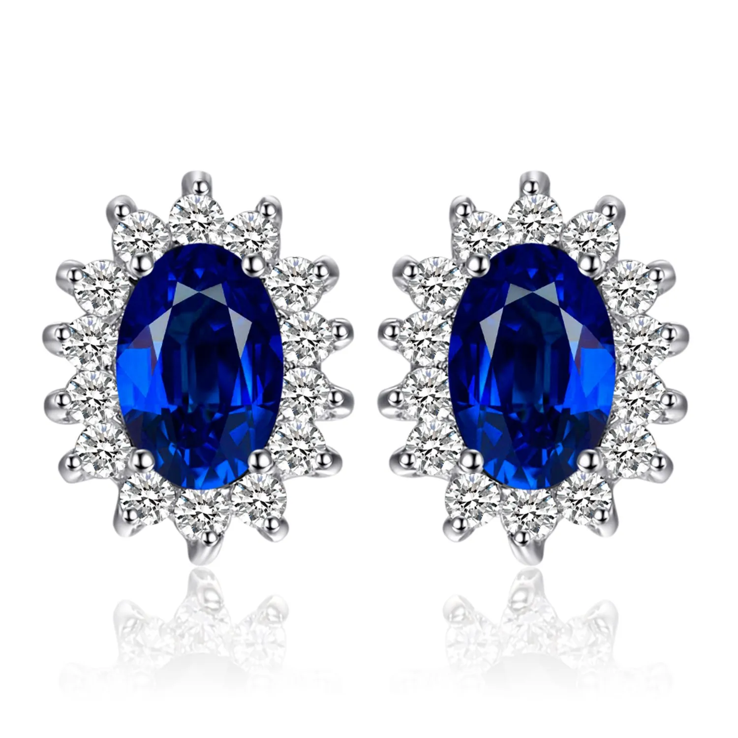 JewelryPalace Principessa Diana 1.5ct Sintetico Blu Zaffiro Stud Orecchini 925 Sterling Argento - immagine 1