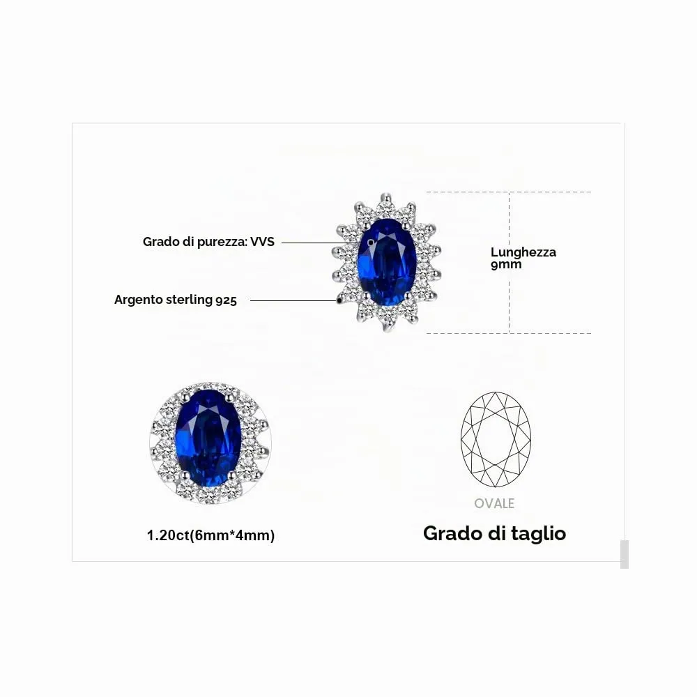 JewelryPalace Principessa Diana 1.5ct Sintetico Blu Zaffiro Stud Orecchini 925 Sterling Argento - immagine 2