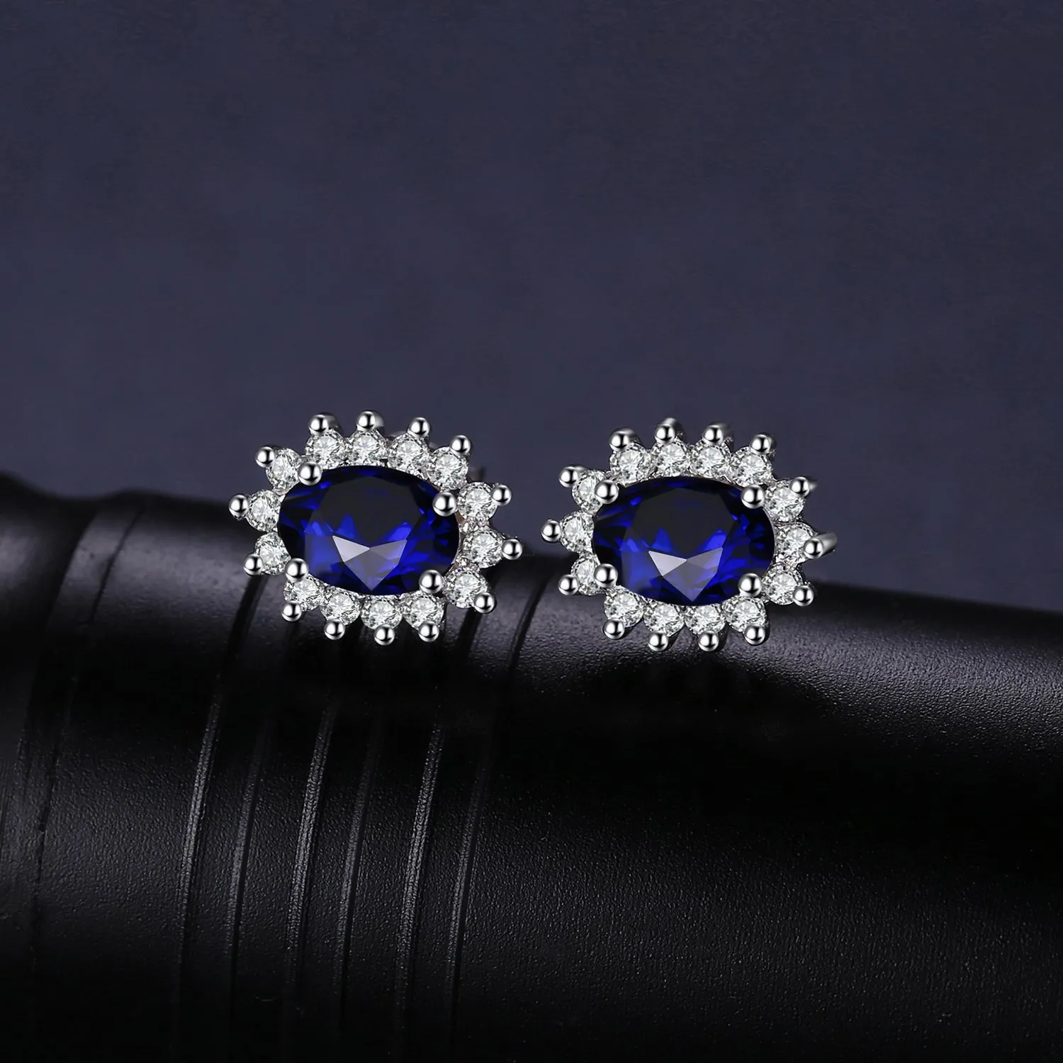 JewelryPalace Principessa Diana 1.5ct Sintetico Blu Zaffiro Stud Orecchini 925 Sterling Argento - immagine 3