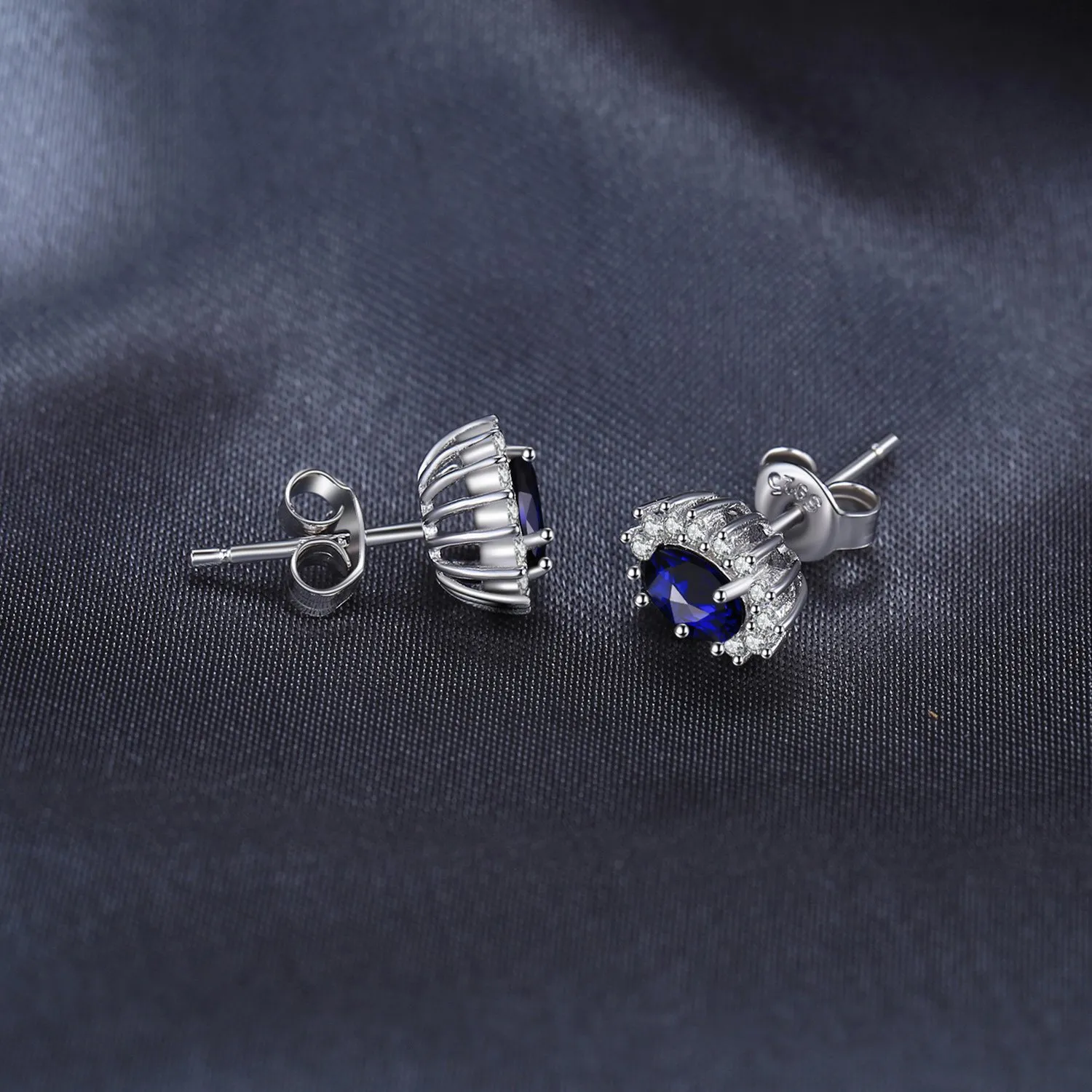 JewelryPalace Principessa Diana 1.5ct Sintetico Blu Zaffiro Stud Orecchini 925 Sterling Argento - immagine 5