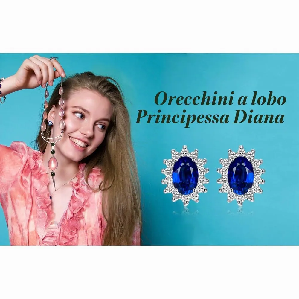 JewelryPalace Principessa Diana 1.5ct Sintetico Blu Zaffiro Stud Orecchini 925 Sterling Argento - immagine 6