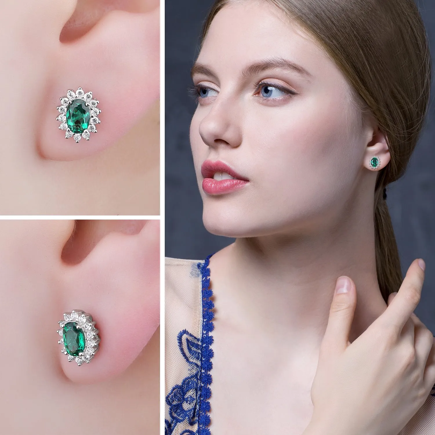 JewelryPalace 1.1ct Russian Nano Emerald Stud Earrings 925 Sterling Silver - immagine 4