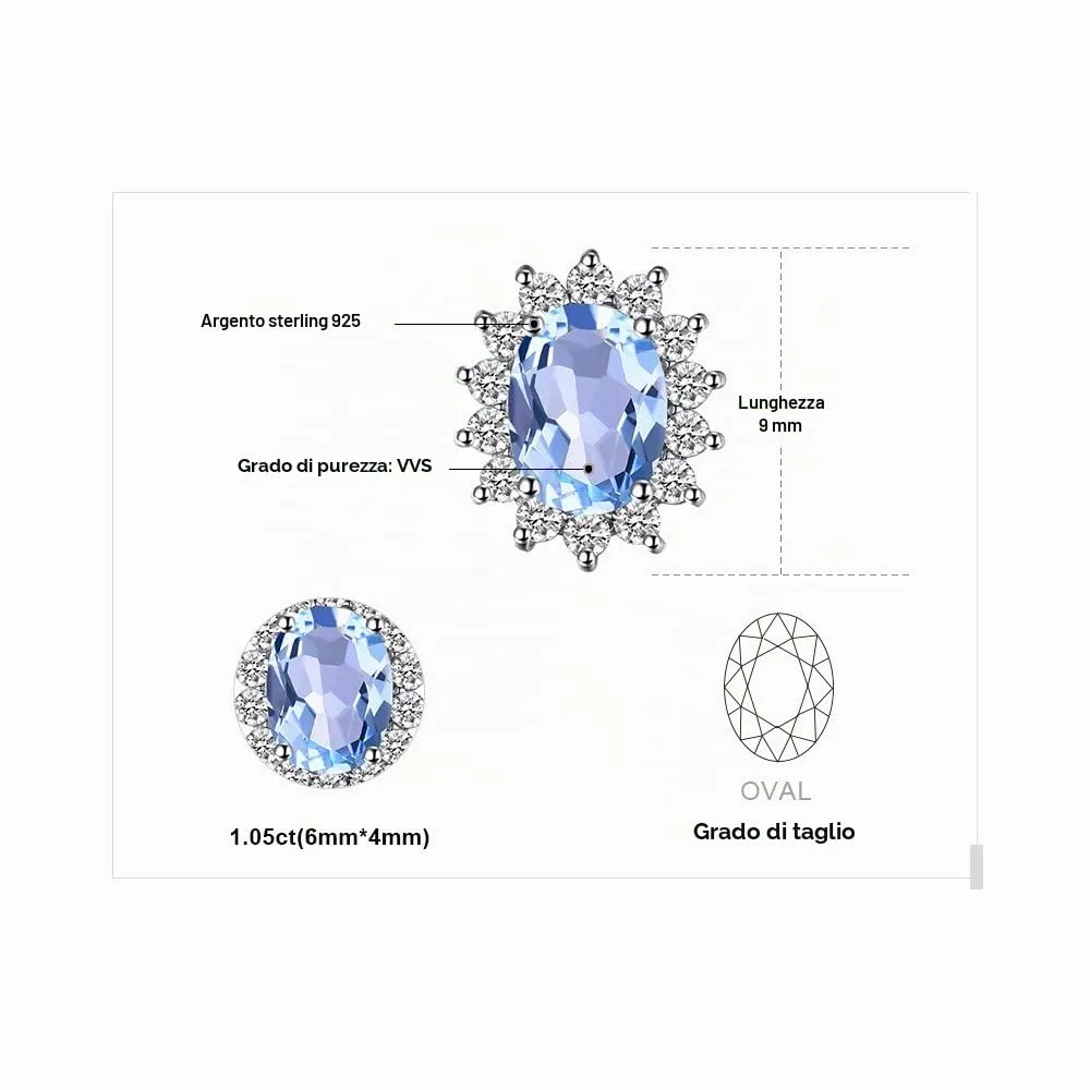 JewelryPalace Orecchini a Bottone in Argento 925 con Topazio Azzurro Naturale, Pietra Ovale - immagine 2