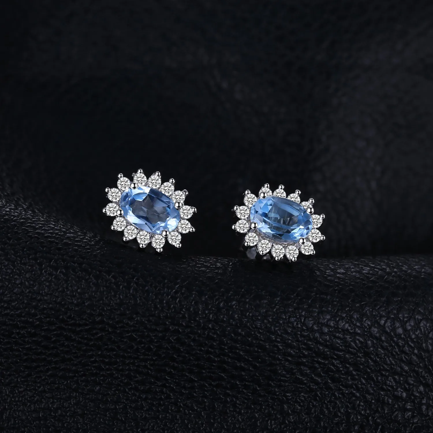 JewelryPalace Orecchini a Bottone in Argento 925 con Topazio Azzurro Naturale, Pietra Ovale - immagine 3