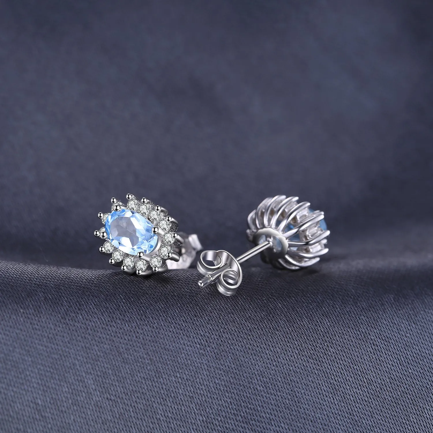 JewelryPalace Orecchini a Bottone in Argento 925 con Topazio Azzurro Naturale, Pietra Ovale - immagine 5
