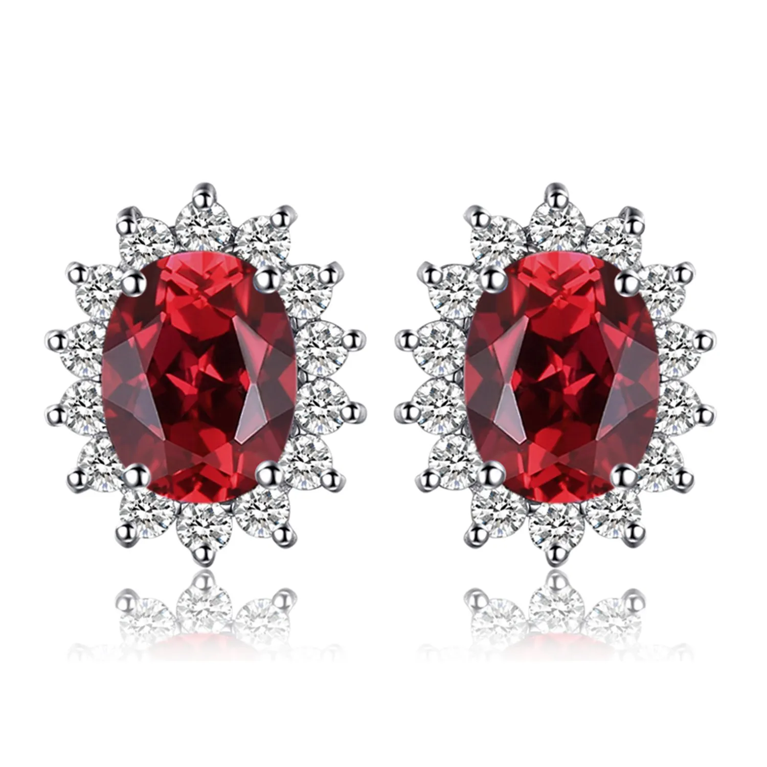 JewelryPalace Orecchini a Bottone in Argento 925 con Granato Rosso Naturale, Pietra Ovale - immagine 1