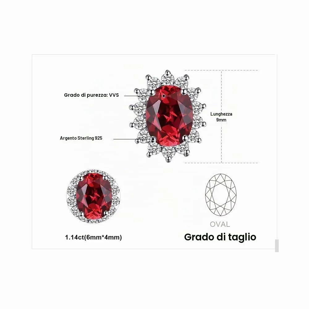JewelryPalace Orecchini a Bottone in Argento 925 con Granato Rosso Naturale, Pietra Ovale - immagine 2