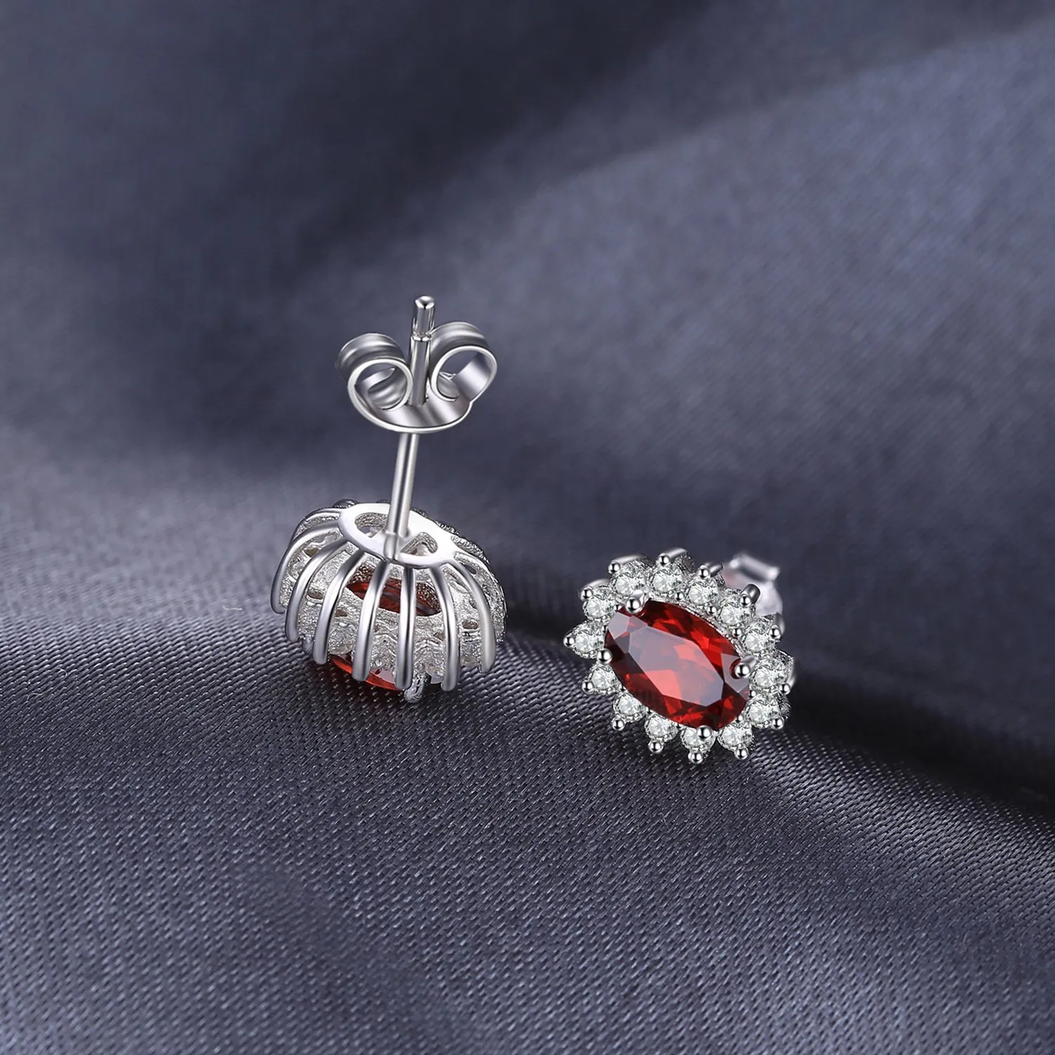 JewelryPalace Orecchini a Bottone in Argento 925 con Granato Rosso Naturale, Pietra Ovale - immagine 5