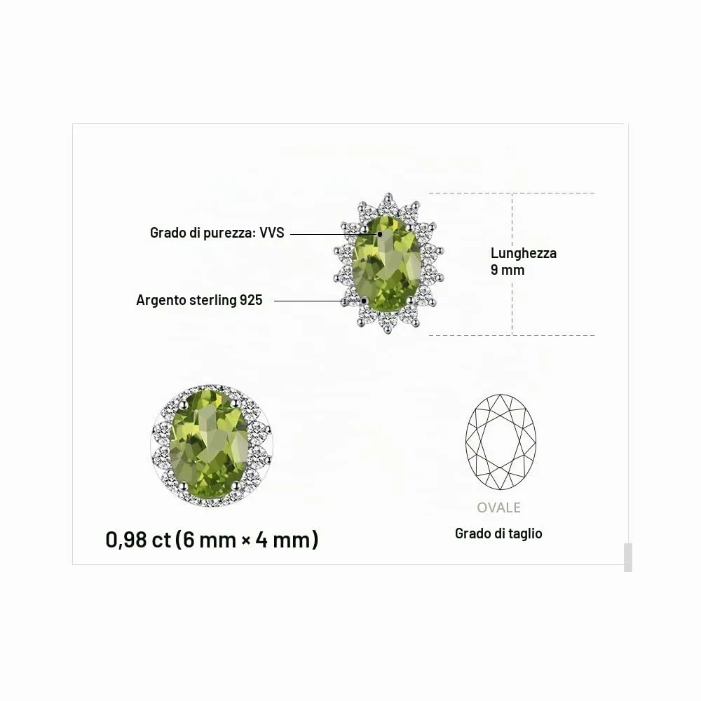 JewelryPalace Orecchini a Bottone in Argento 925 con Peridoto Verde Naturale, Taglio Ovale - immagine 2