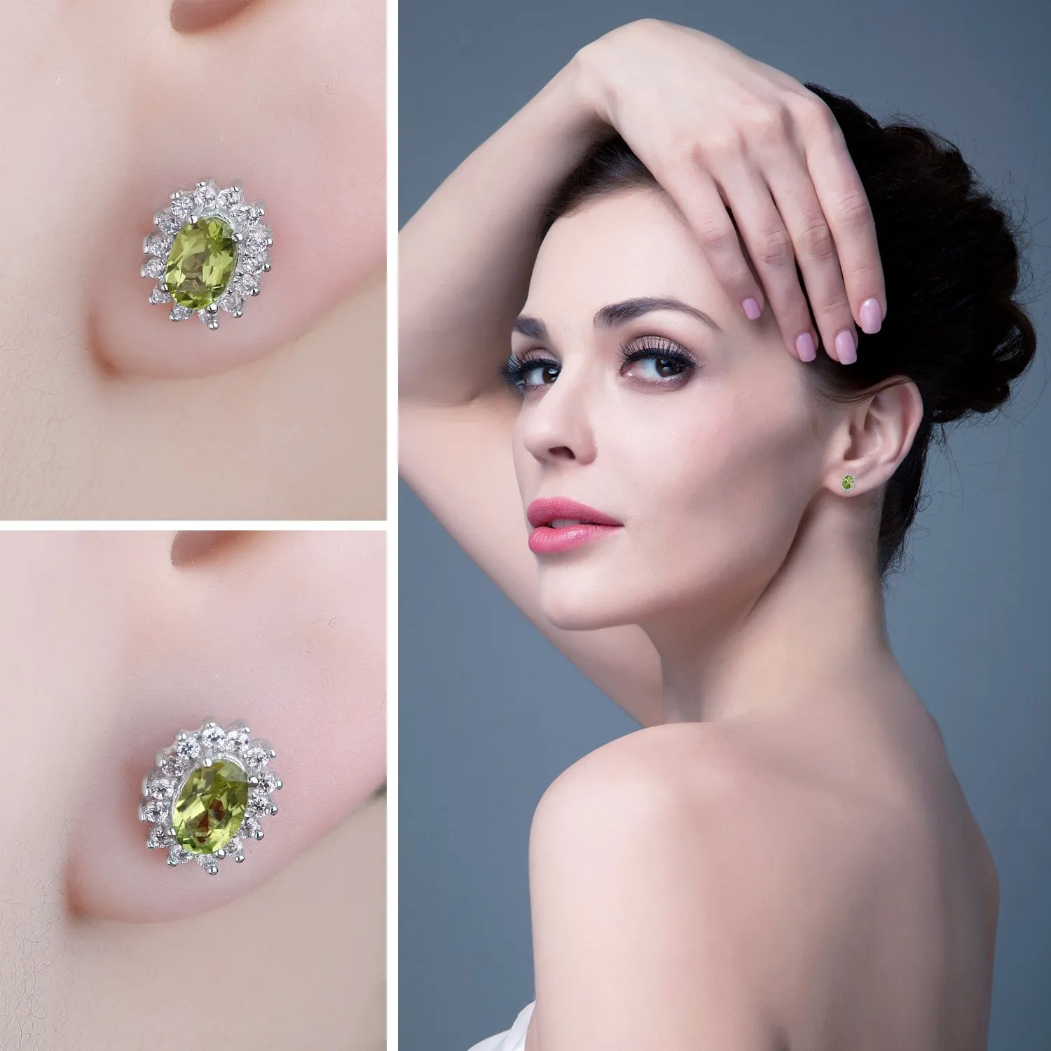 JewelryPalace Orecchini a Bottone in Argento 925 con Peridoto Verde Naturale, Taglio Ovale - immagine 4