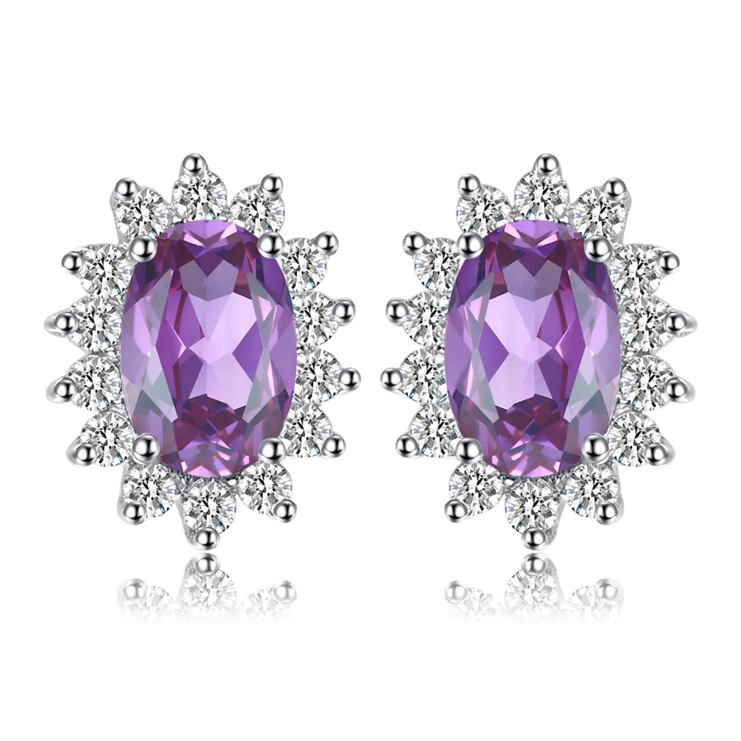 JewelryPalace Orecchini a Bottone in Argento 925 con Ametista Viola Naturale, Pietra Ovale - immagine 1