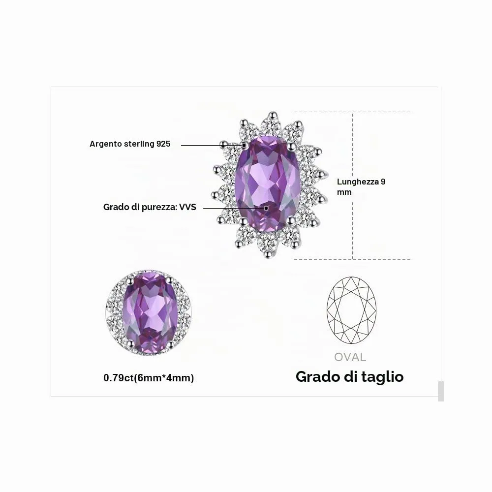 JewelryPalace Orecchini a Bottone in Argento 925 con Ametista Viola Naturale, Pietra Ovale - immagine 2