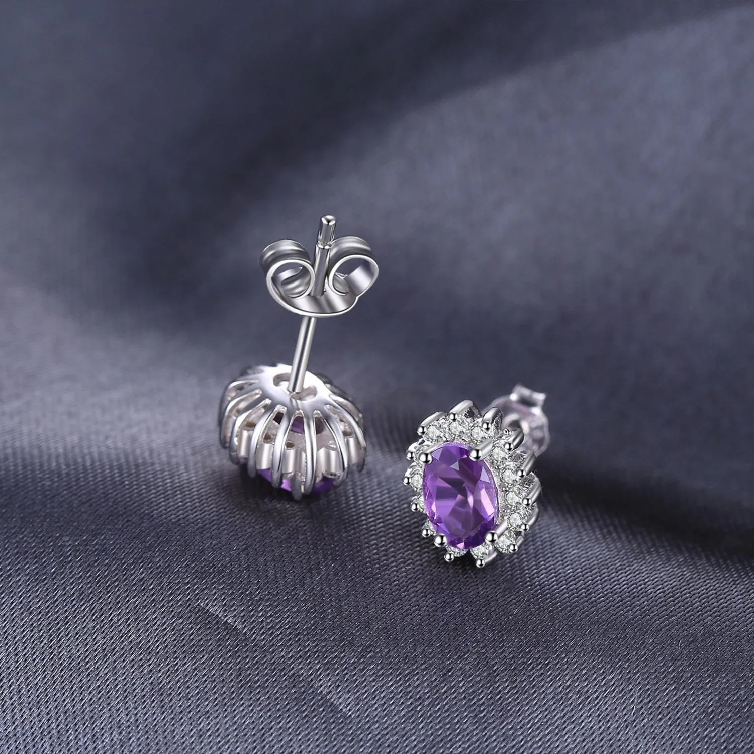 JewelryPalace Orecchini a Bottone in Argento 925 con Ametista Viola Naturale, Pietra Ovale - immagine 3