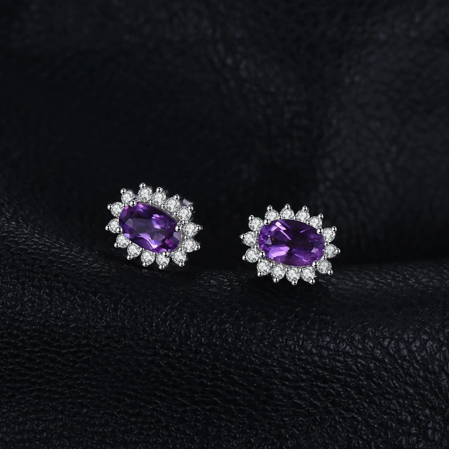 JewelryPalace Orecchini a Bottone in Argento 925 con Ametista Viola Naturale, Pietra Ovale - immagine 5