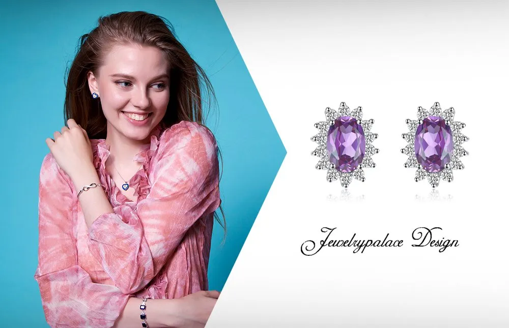 JewelryPalace Orecchini a Bottone in Argento 925 con Ametista Viola Naturale, Pietra Ovale - immagine 6