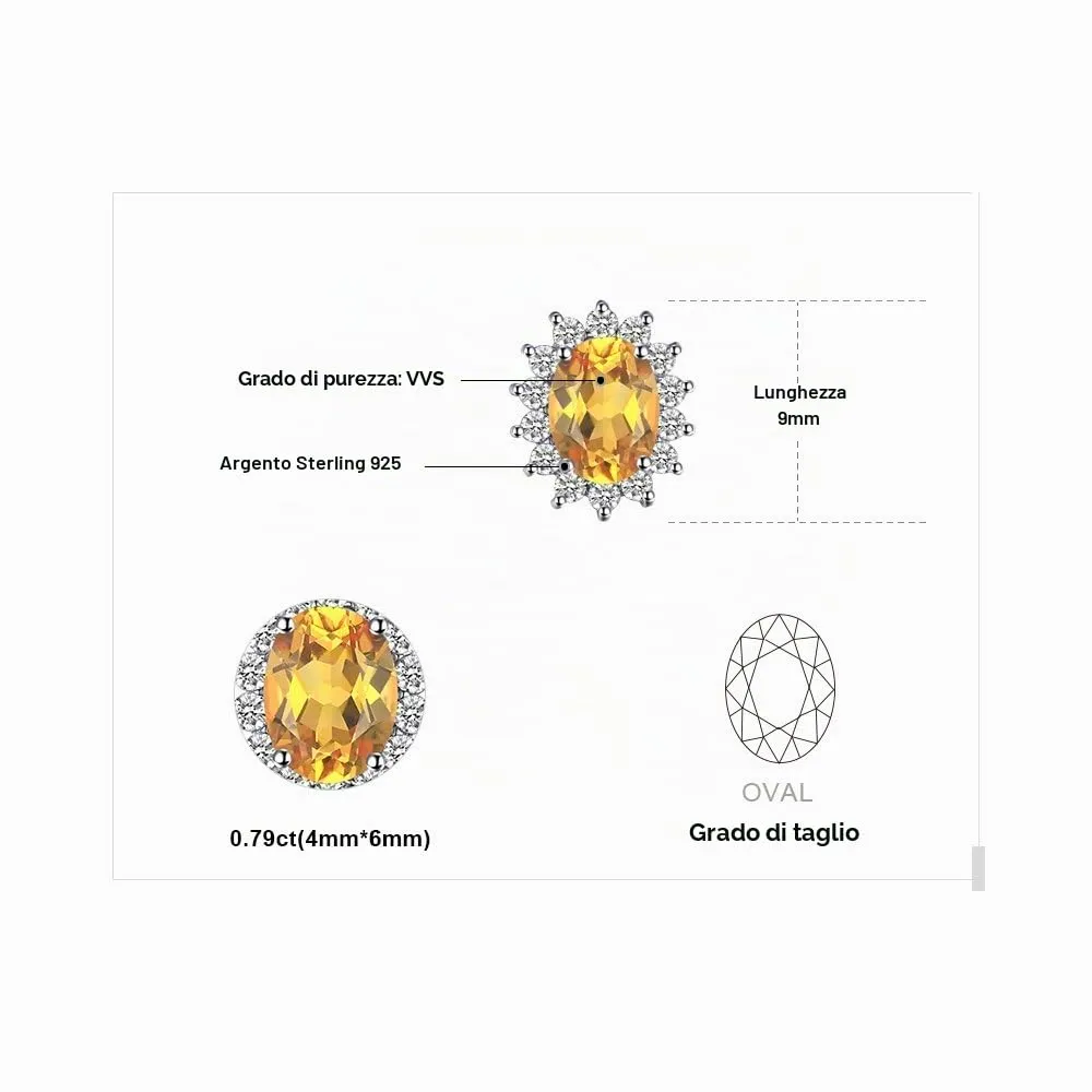 JewelryPalace Orecchini a Bottone Donna in Argento 925 con Citrino Arancione Naturale, Pietra Ovale - immagine 2