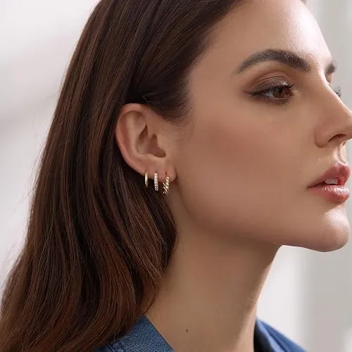 ALEXCRAFT Orecchini a Cerchio Donna Oro 14K Lucidi e Intrecciati, Set 3 Paia - immagine 2