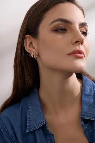 ALEXCRAFT Orecchini a Cerchio Donna Oro 14K Lucidi e Intrecciati, Set 3 Paia - immagine 5