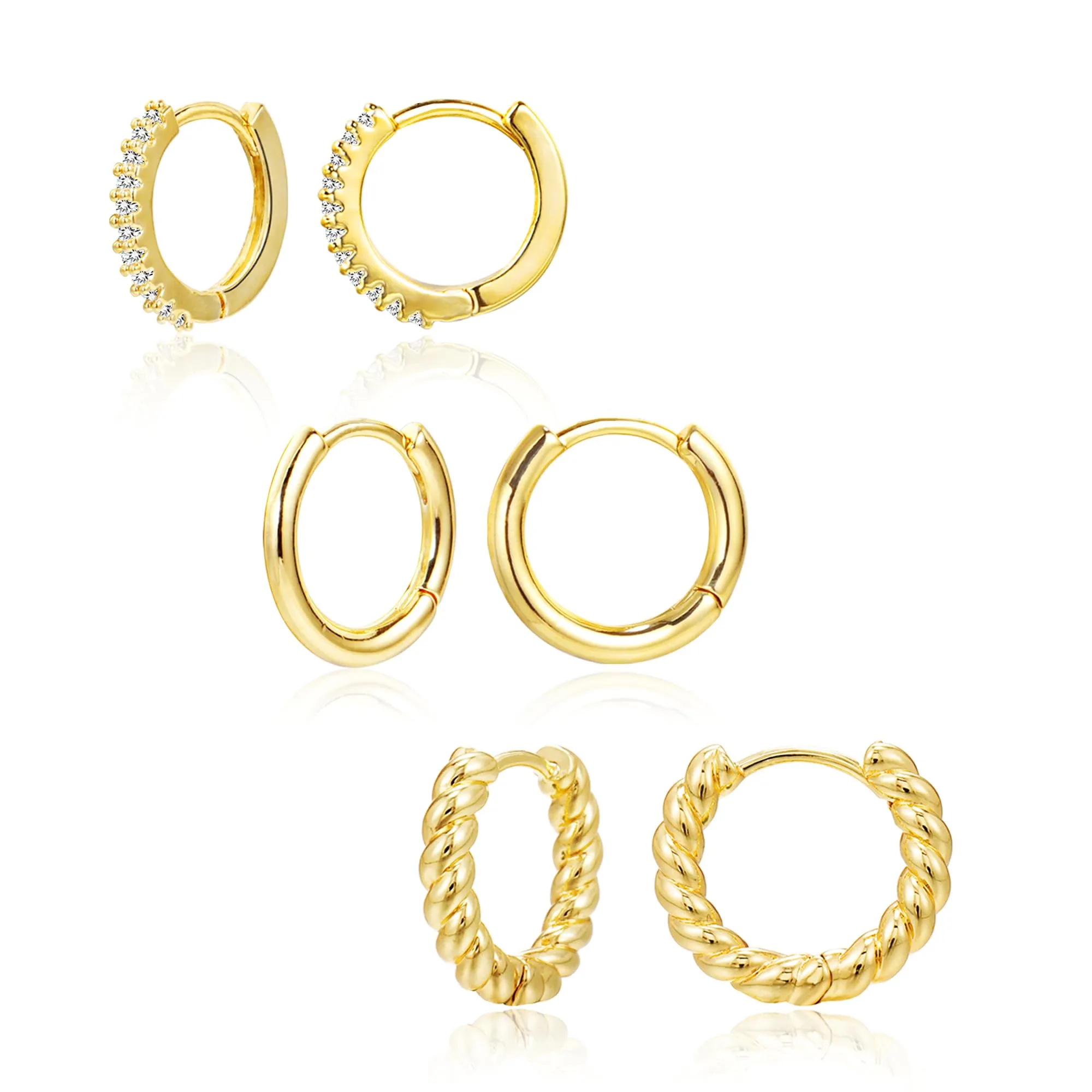 ALEXCRAFT Orecchini a Cerchio Donna Oro 14K Lucidi e Intrecciati, Set 3 Paia - immagine 6