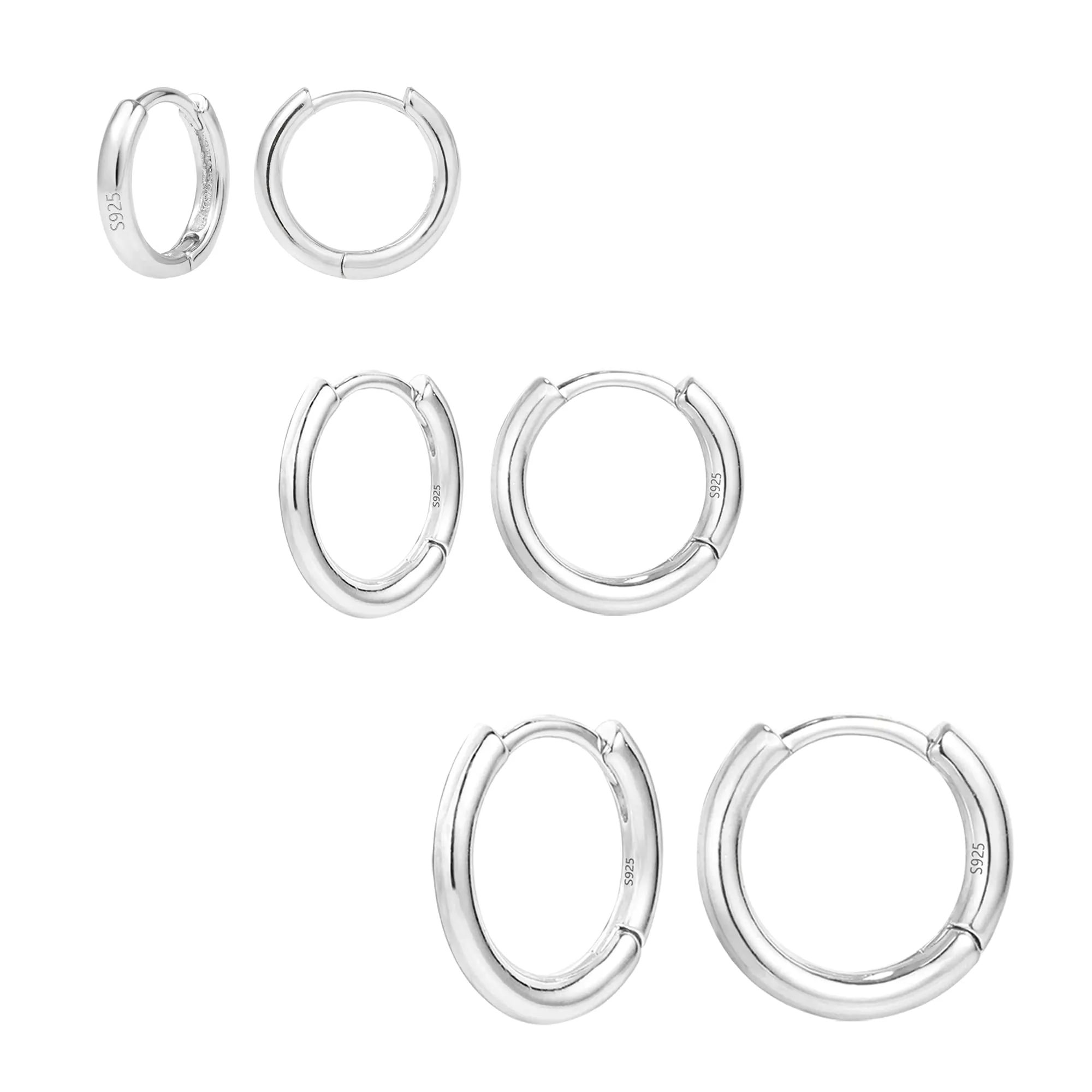 ALEXCRAFT Orecchini Cerchio Huggie Donna Argento Lucido, 3 Paia - immagine 1