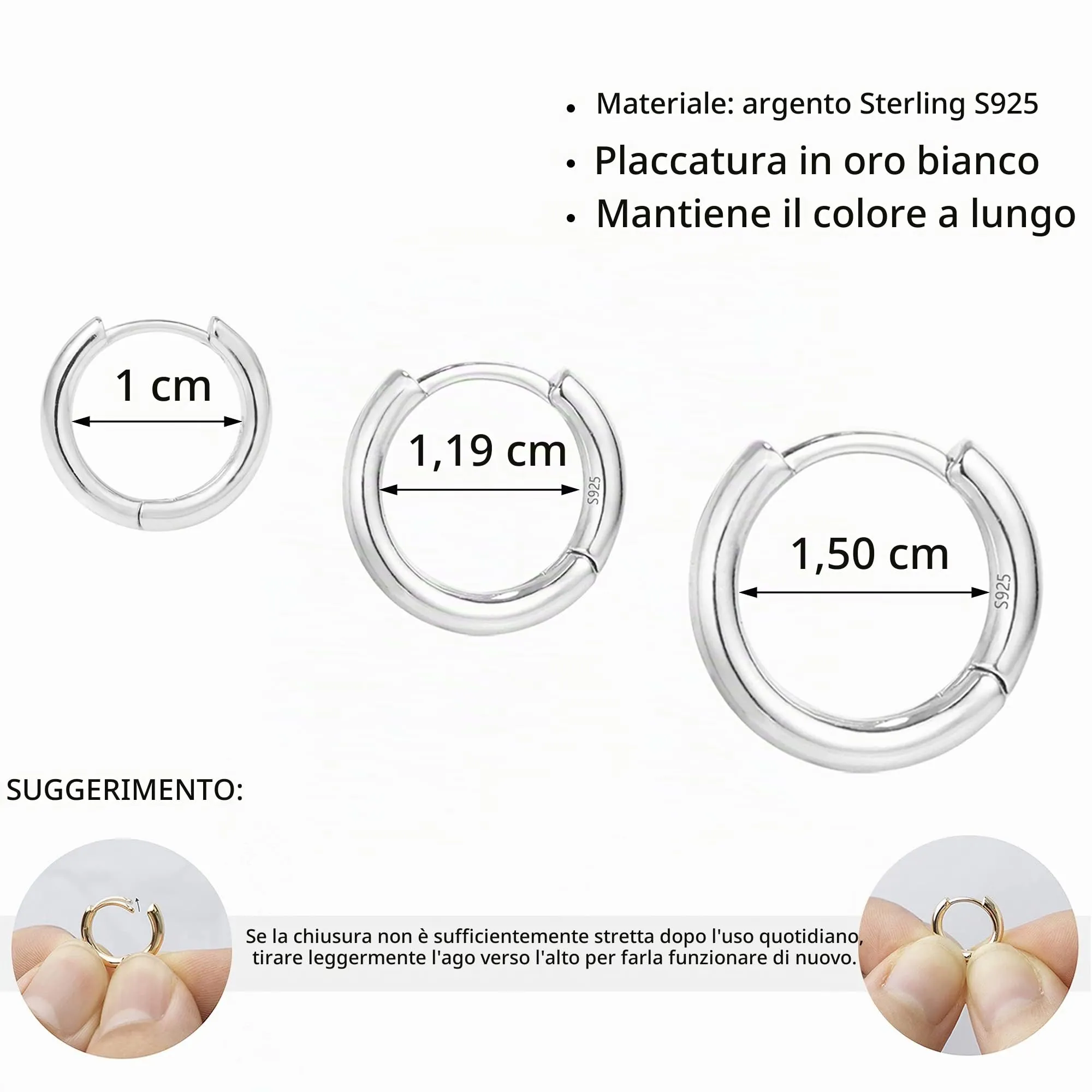 ALEXCRAFT Orecchini Cerchio Huggie Donna Argento Lucido, 3 Paia - immagine 3