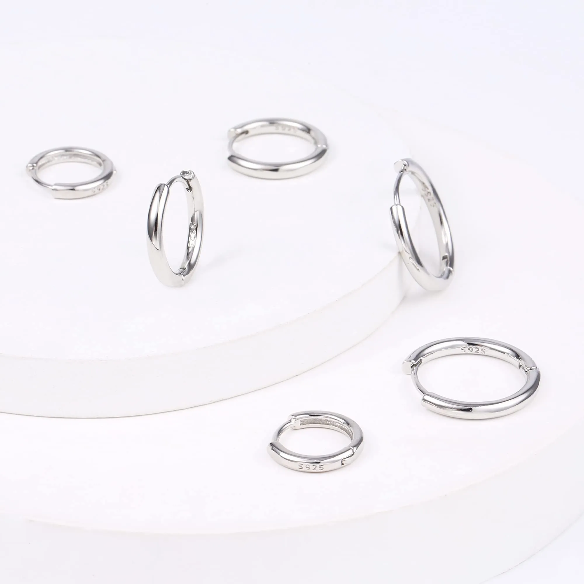 ALEXCRAFT Orecchini Cerchio Huggie Donna Argento Lucido, 3 Paia - immagine 5