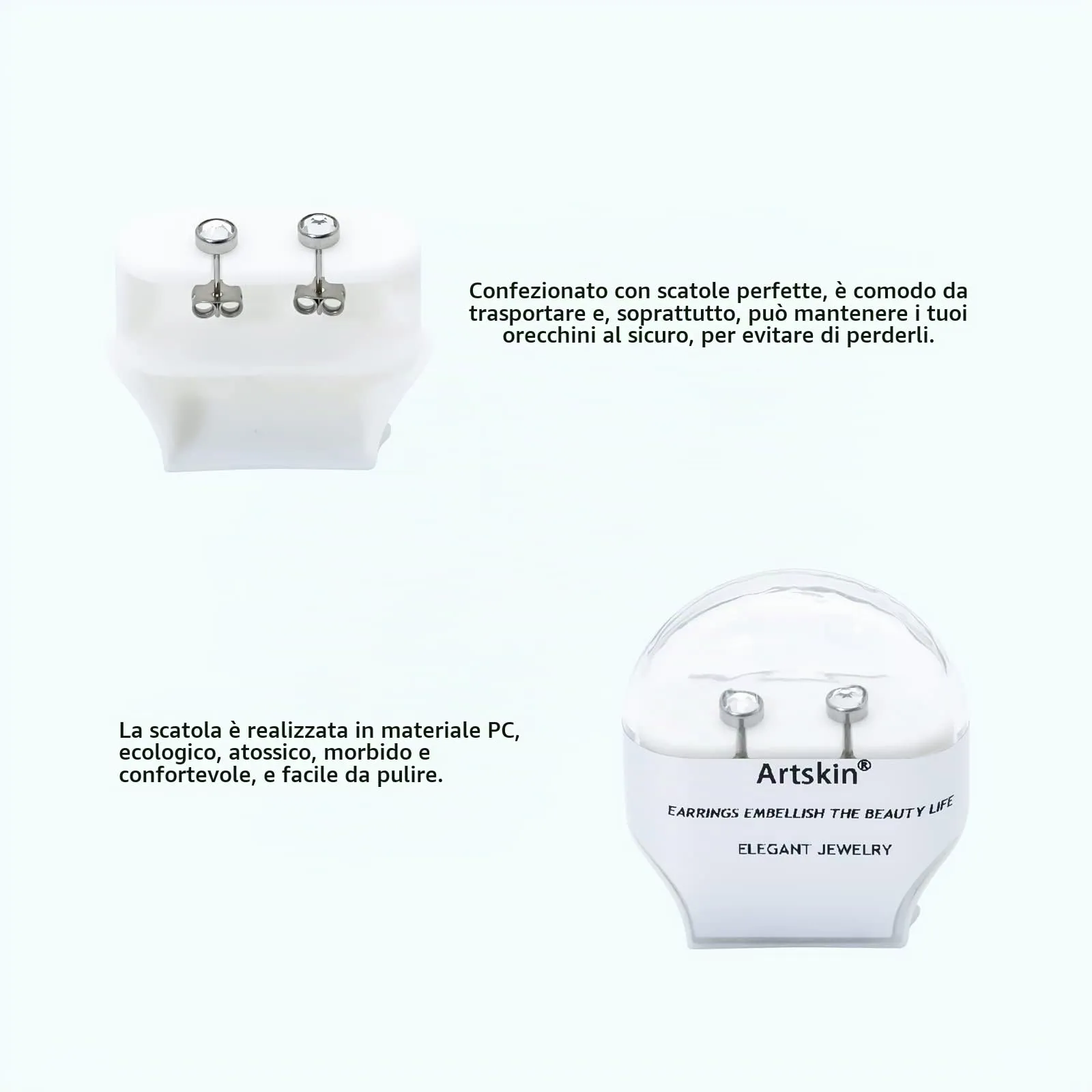 Artskin Orecchini a bottone in Titanio G23 con Zirconi Ipoallergenici, 5 mm - immagine 4