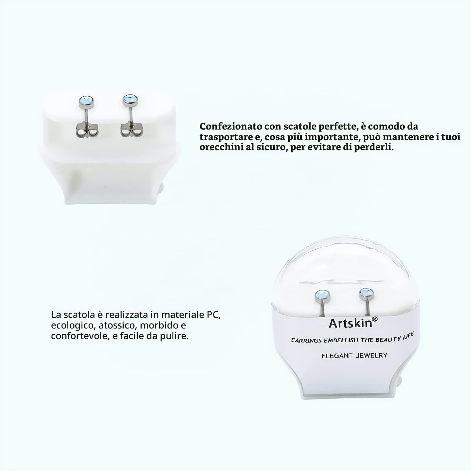 Artskin Orecchini a bottone in titanio con cristallo ipoallergenici, 4mm - immagine 4