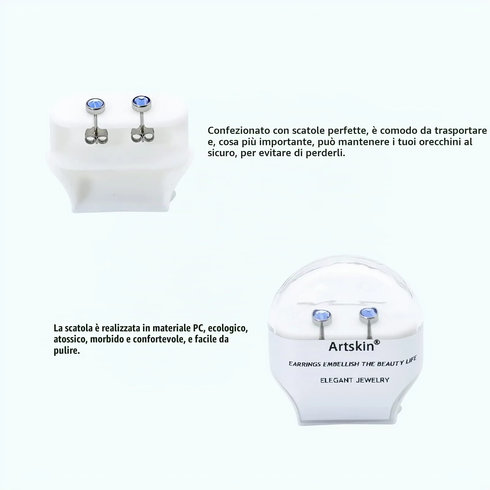 Artskin Orecchini a bottone in titanio zaffiro, ipoallergenici, 5 mm - immagine 4