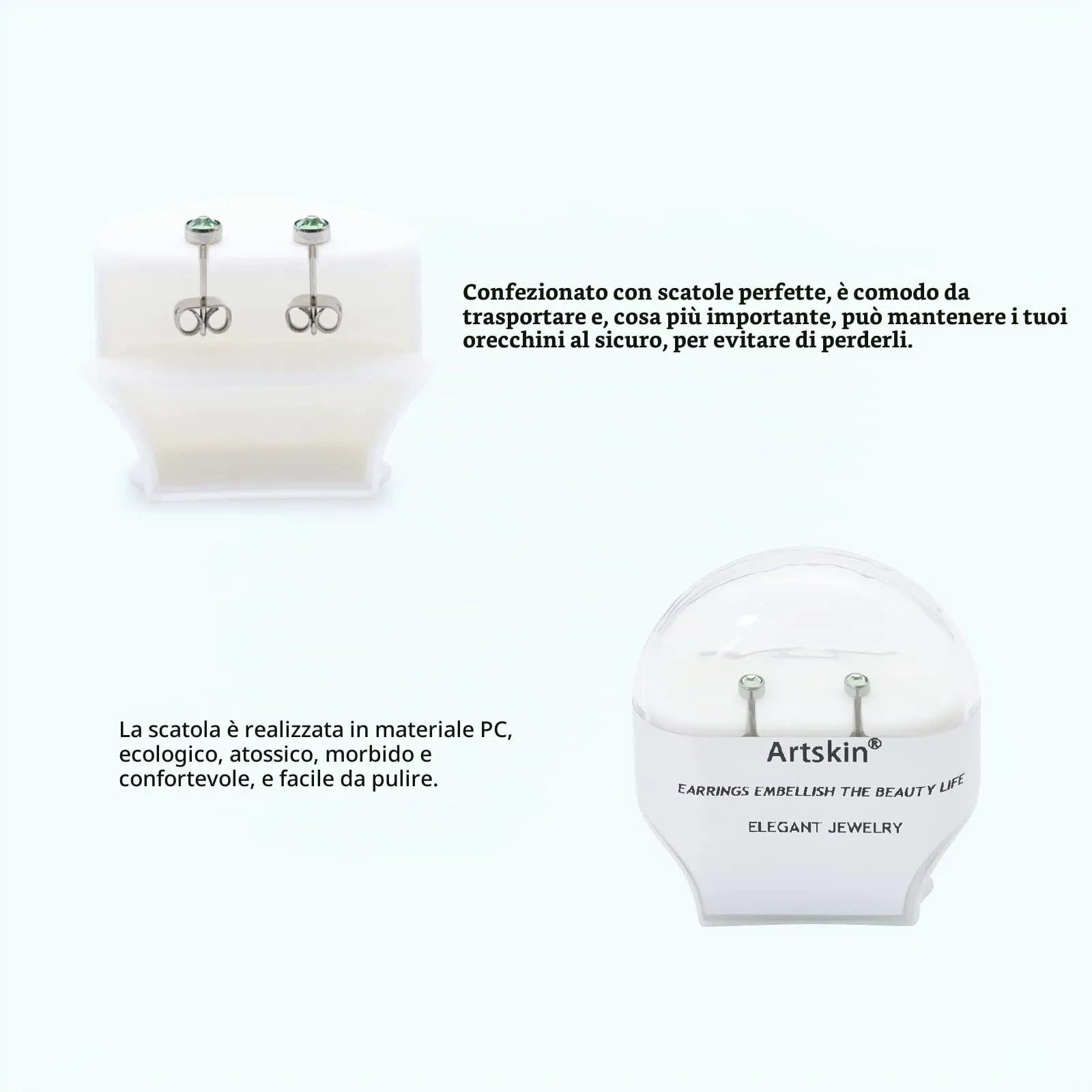 Artskin Orecchini in titanio ipoallergenici per donna e ragazza, 3 mm - immagine 3