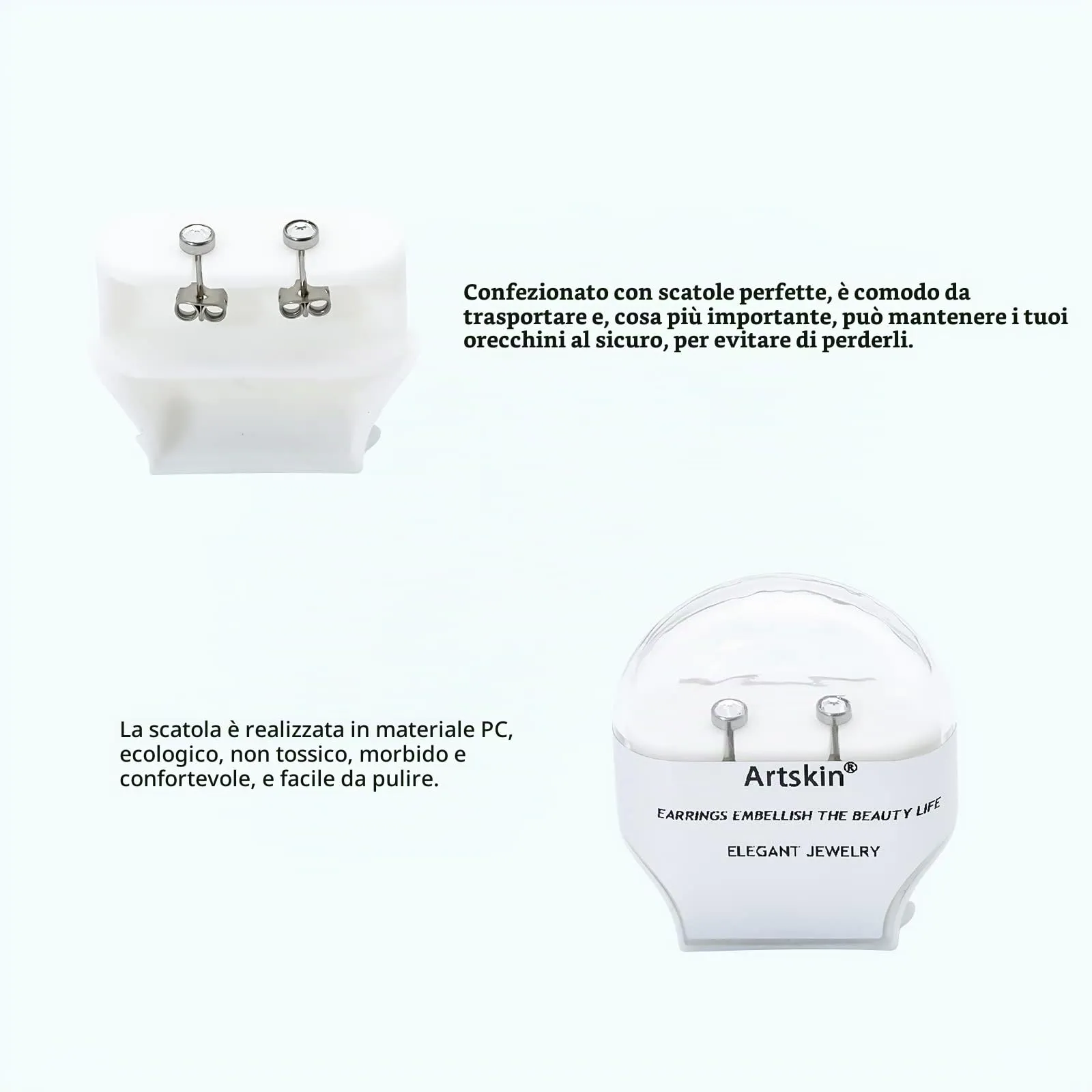 Artskin Orecchini a bottone in titanio G23 con zirconi ipoallergenici, 4 mm - immagine 4