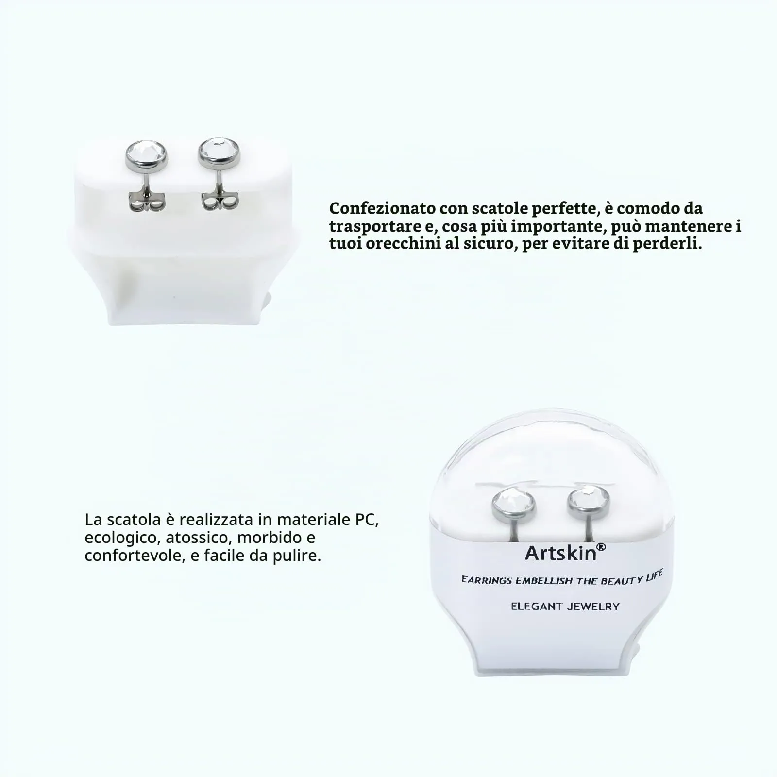 Artskin Orecchini a bottone in titanio G23 con zirconi ipoallergenici, 7 mm - immagine 4