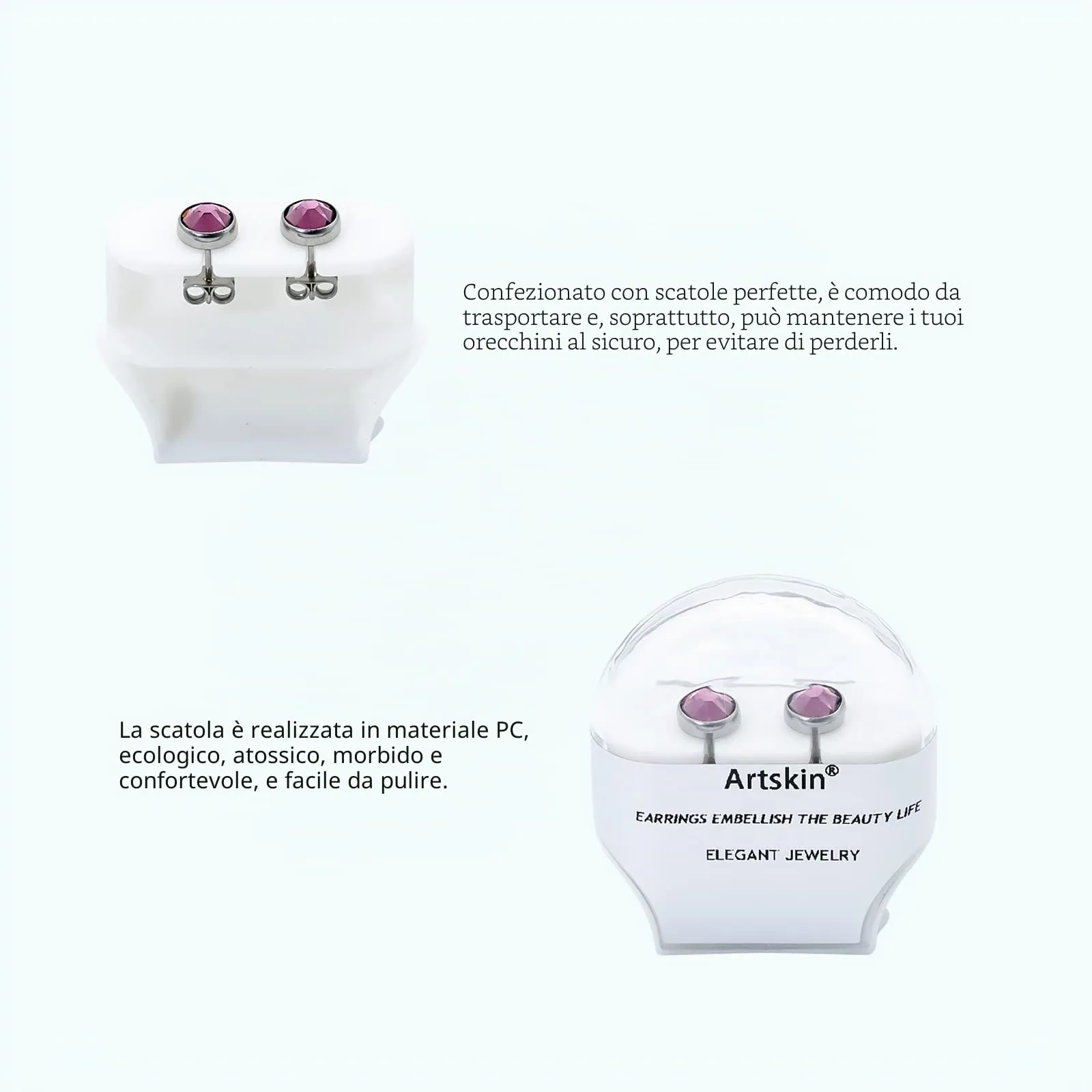 Artskin Orecchini a bottone in titanio G23 con zirconi ametista, ipoallergenici, 7mm - immagine 4
