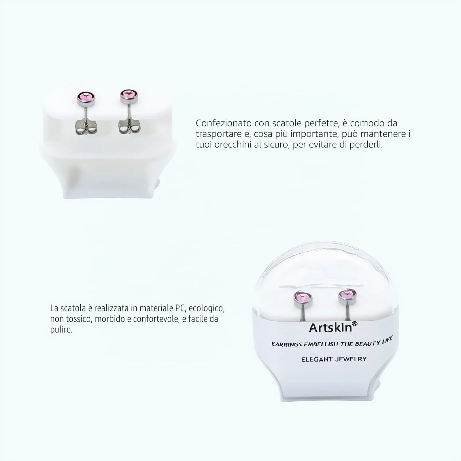 Artskin Orecchini a bottone in titanio ipoallergenici, 5 mm, Rosa - immagine 4