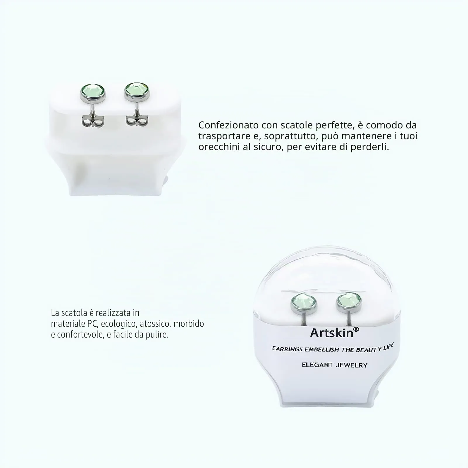 Artskin Orecchini a bottone in titanio con peridoto, ipoallergenici e senza nichel, 7 mm - immagine 4