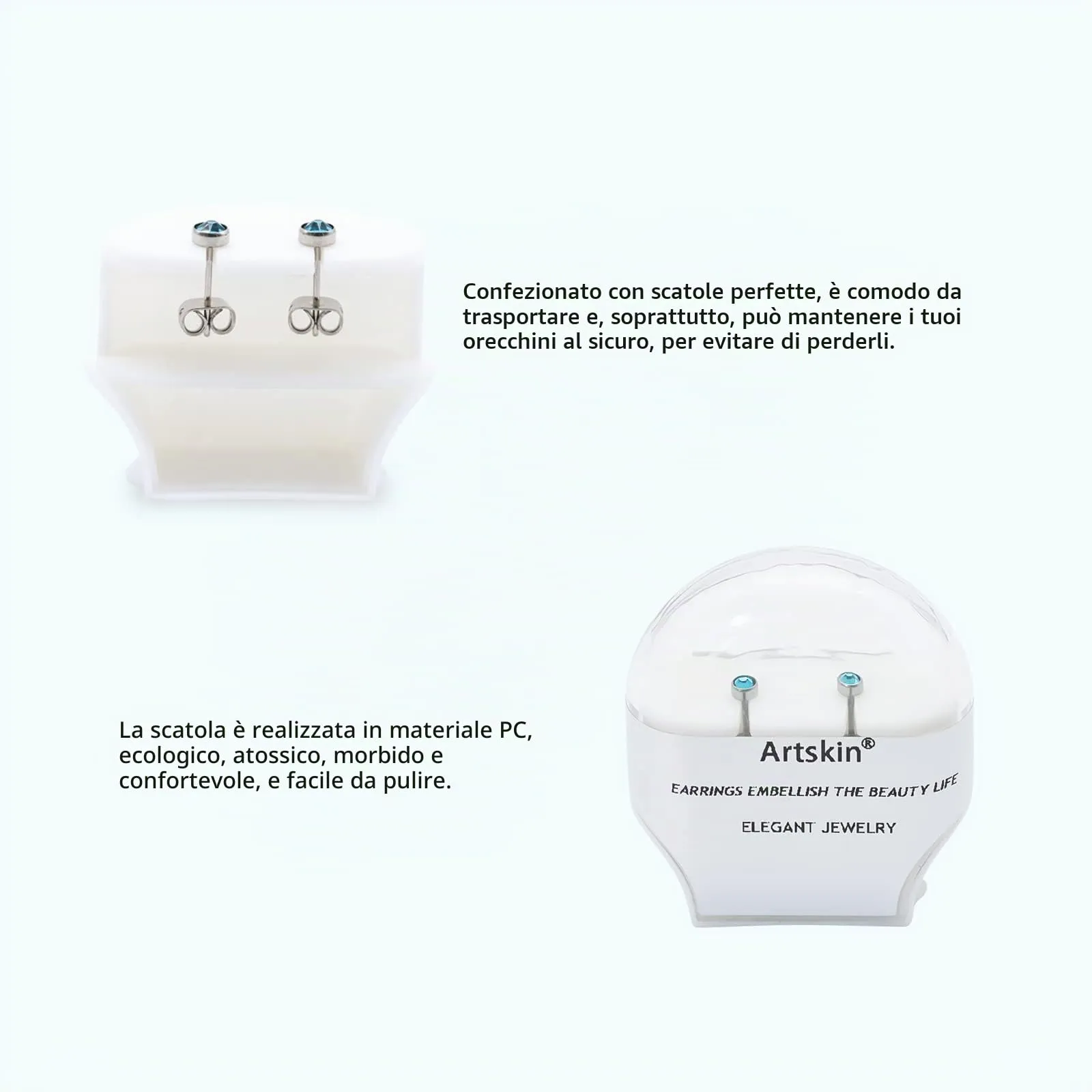 Artskin Orecchini in titanio ipoallergenici 3 mm per donna e ragazza - immagine 4