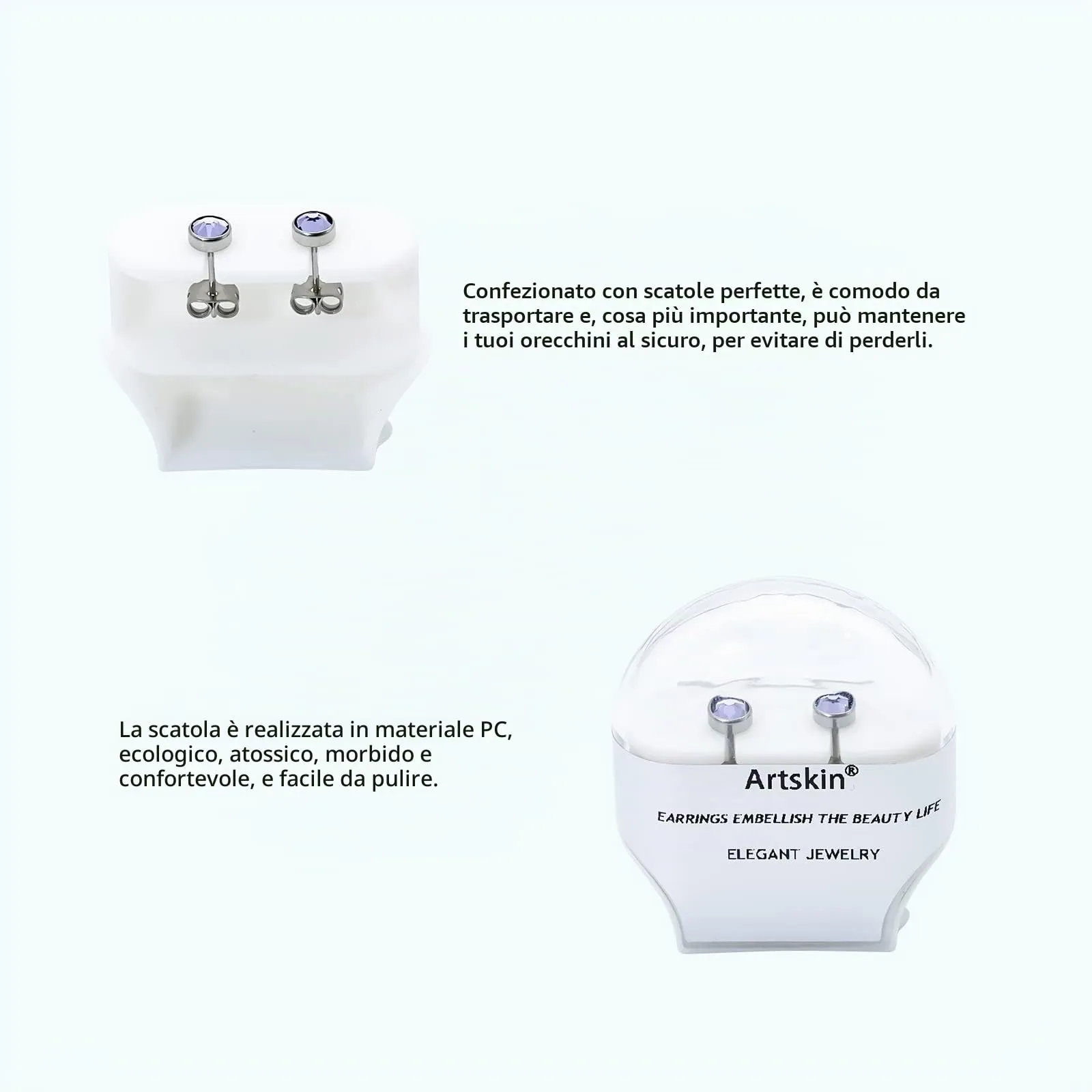 Artskin Orecchini a bottone in titanio G23 con zirconi tanzanite 5mm, ipoallergenici - immagine 4