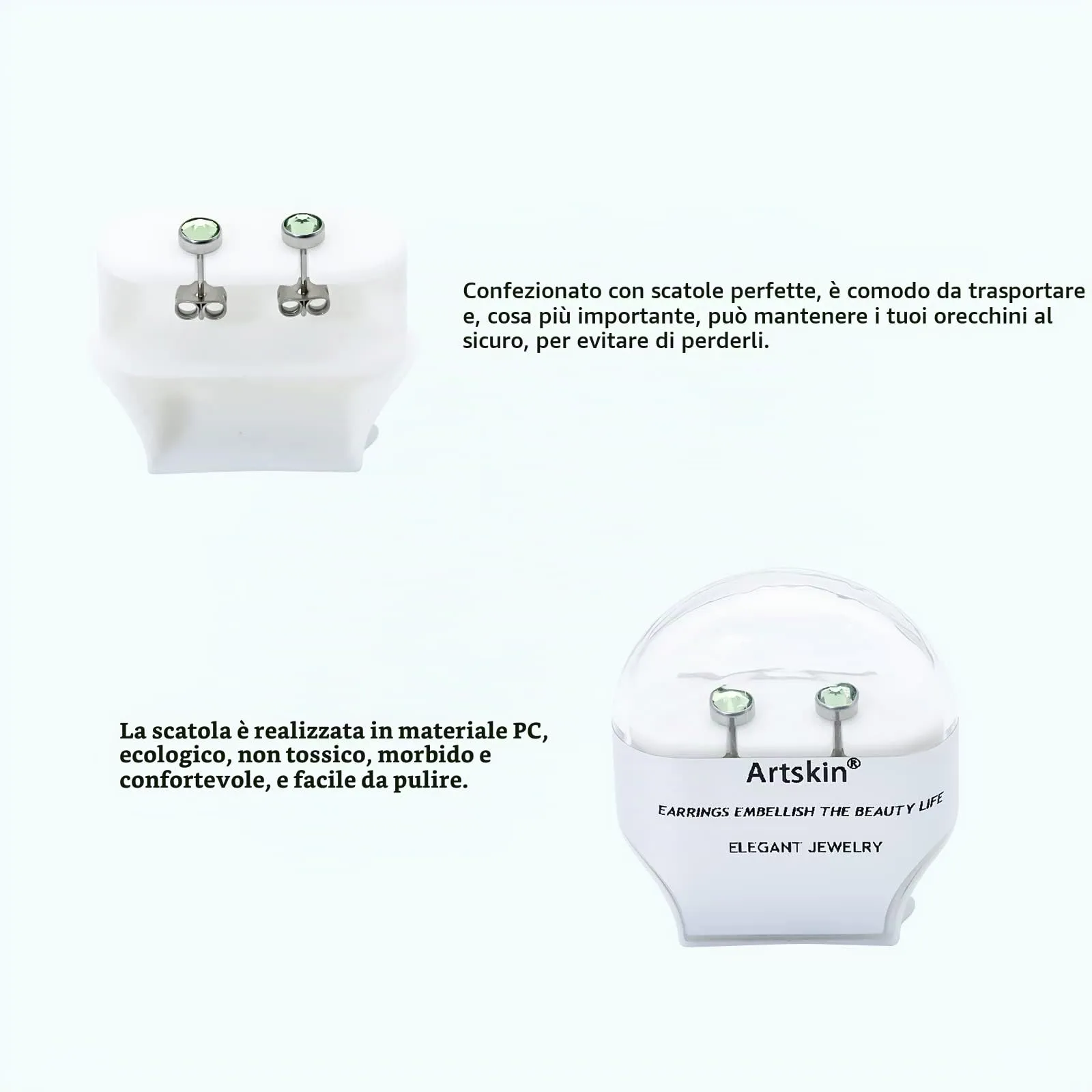 Artskin Orecchini a bottone in titanio con peridoto, ipoallergenici, 5 mm - immagine 4
