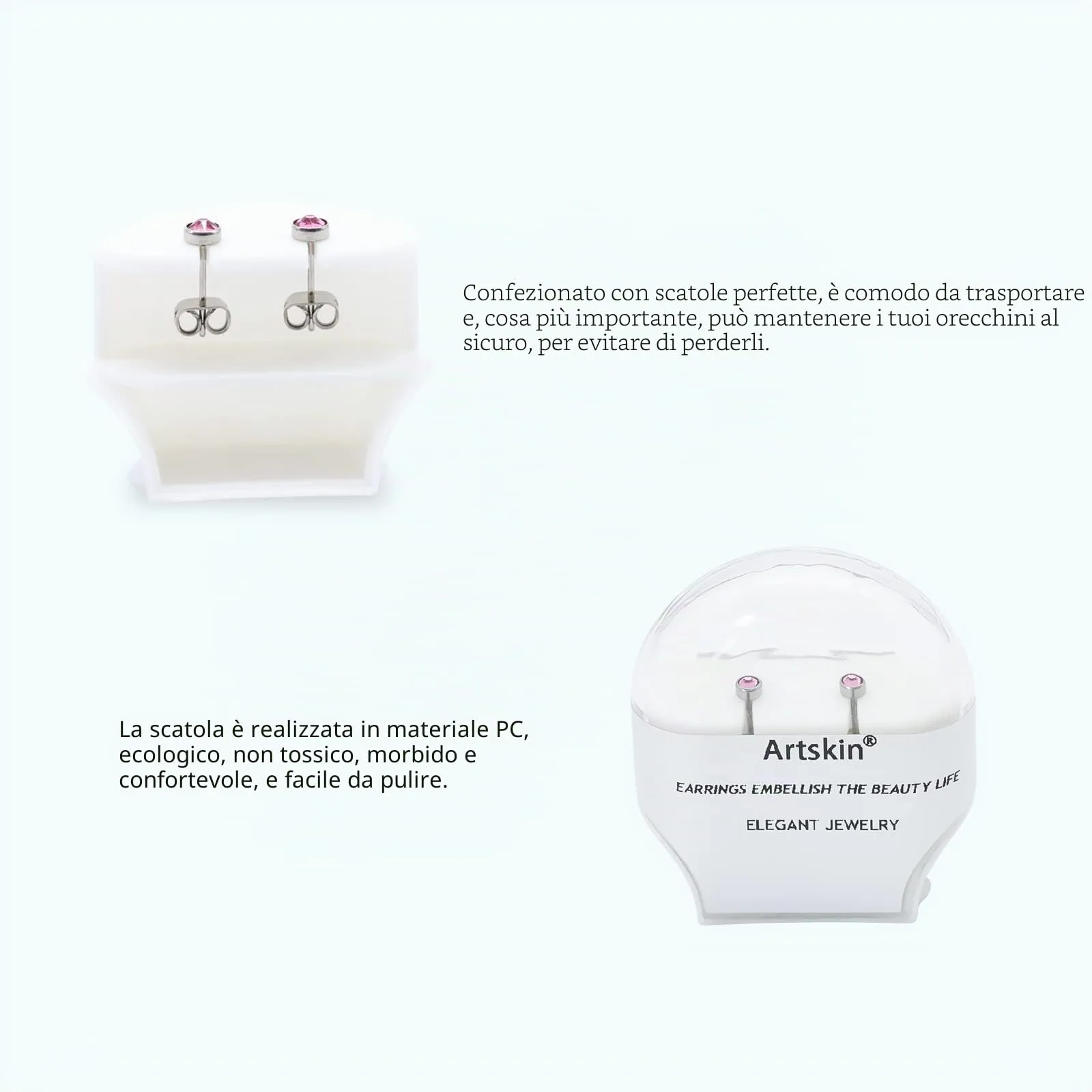 Artskin Orecchini in titanio ipoallergenici 3mm per donna e ragazza - immagine 3