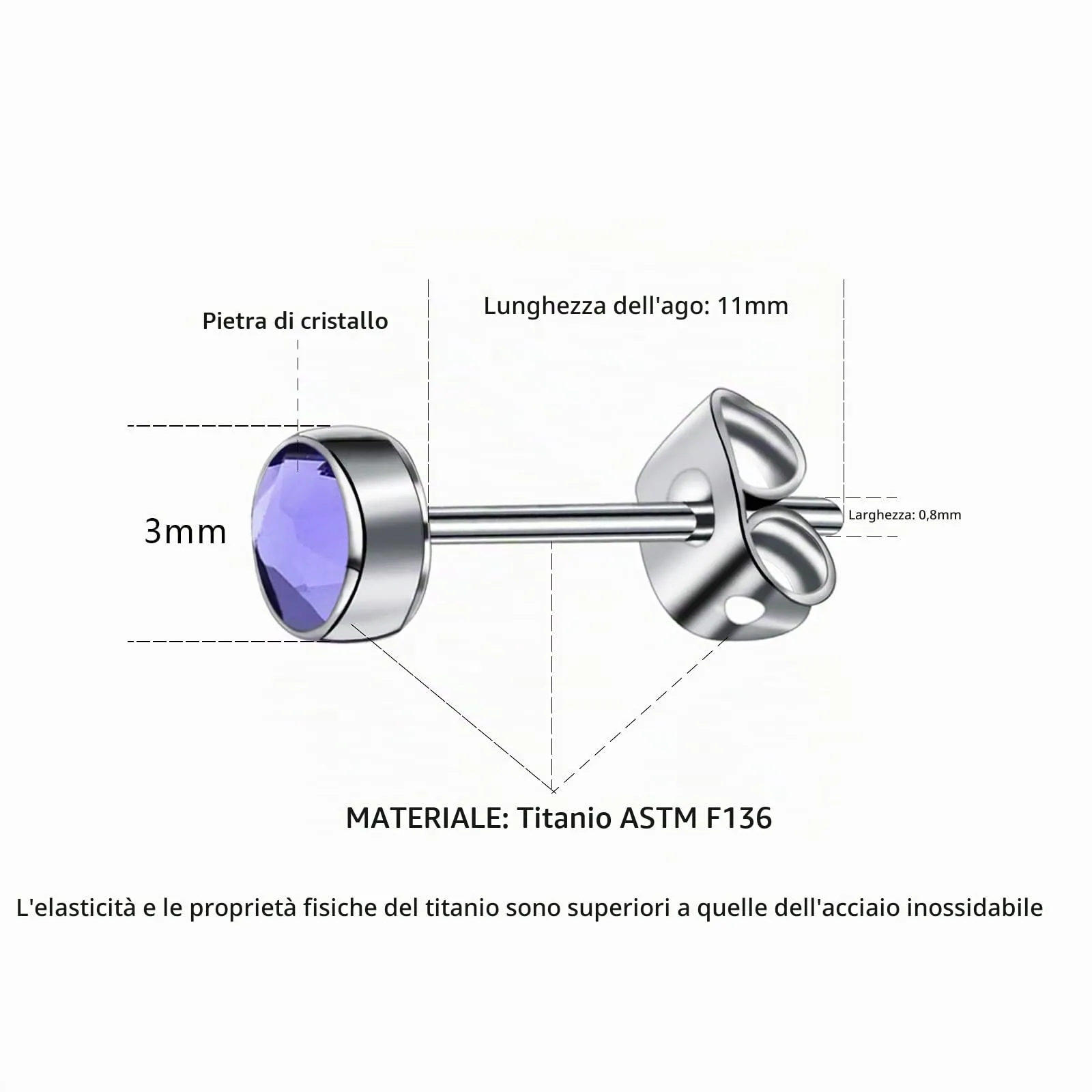 Artskin Orecchini in Titanio Ipoallergenici per Donna, 3 mm - immagine 2