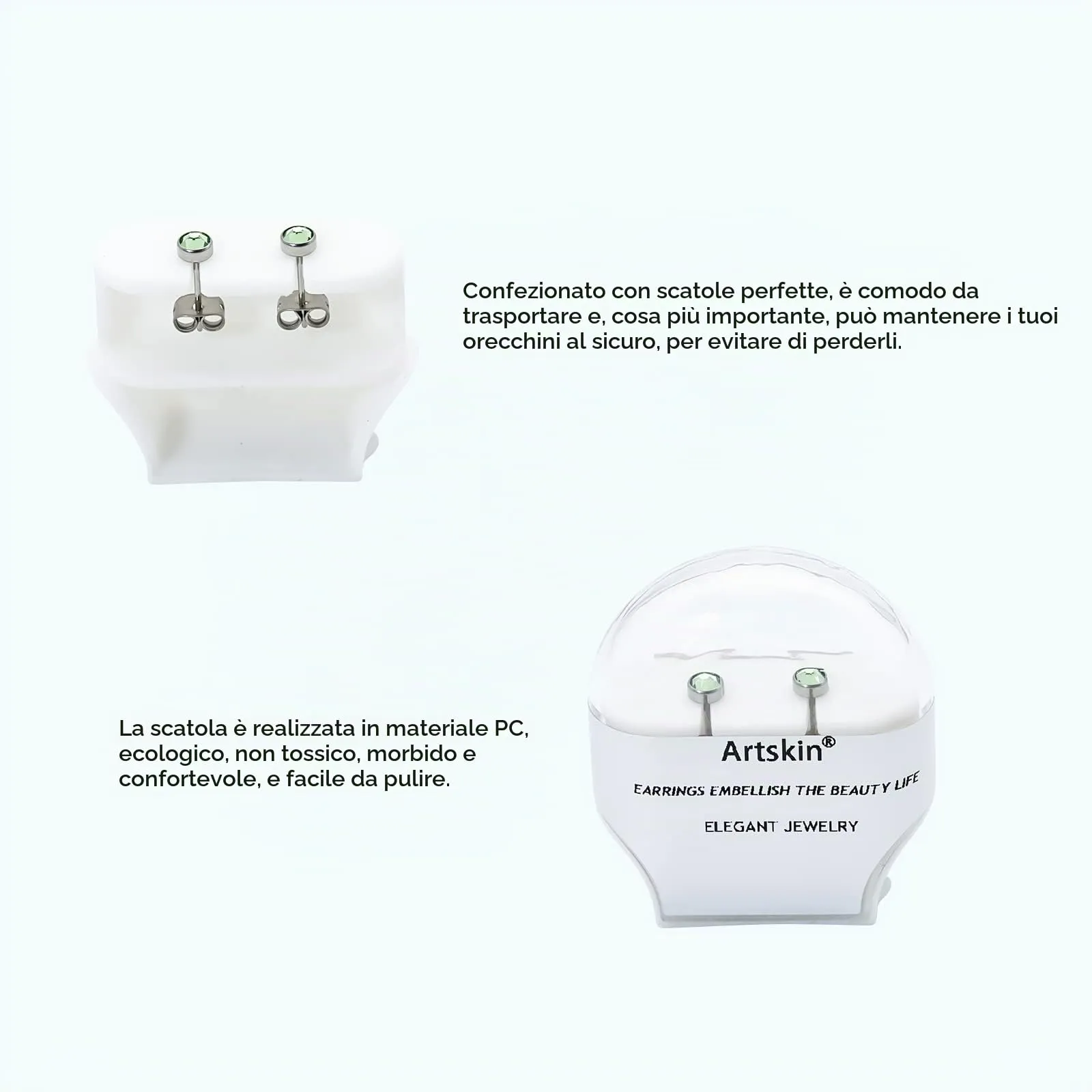 Artskin Orecchini a bottone in titanio con peridoto, ipoallergenici, 4 mm - immagine 4