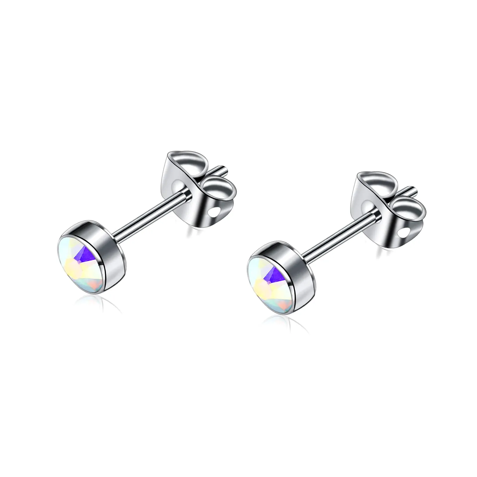 Artskin Orecchini a bottone in titanio G23 con zirconi ipoallergenici, 4 mm - immagine 1