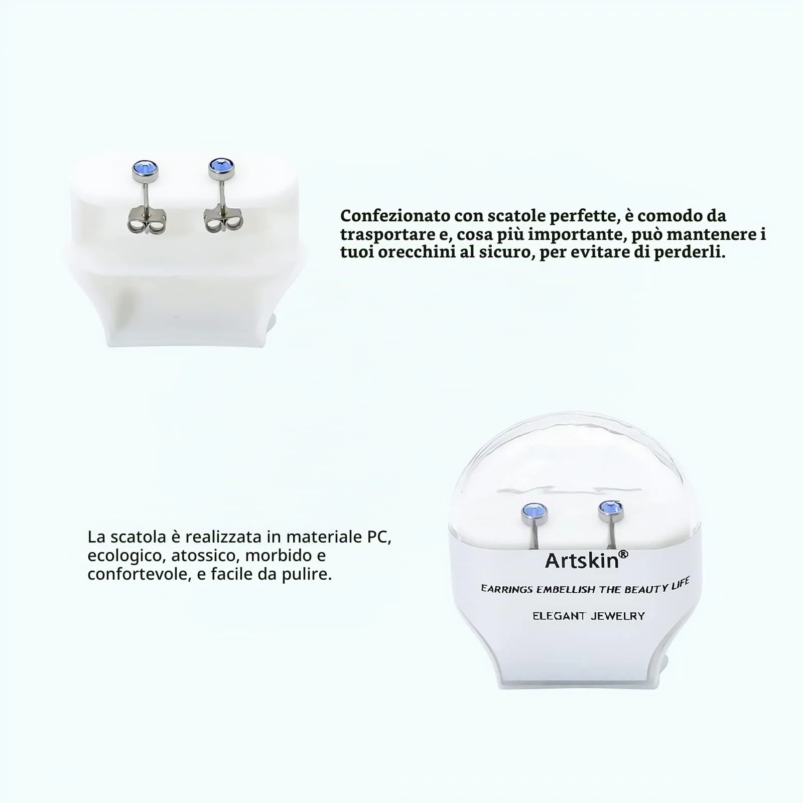 Artskin Orecchini a bottone in titanio e zaffiro ipoallergenici, 4mm - immagine 4