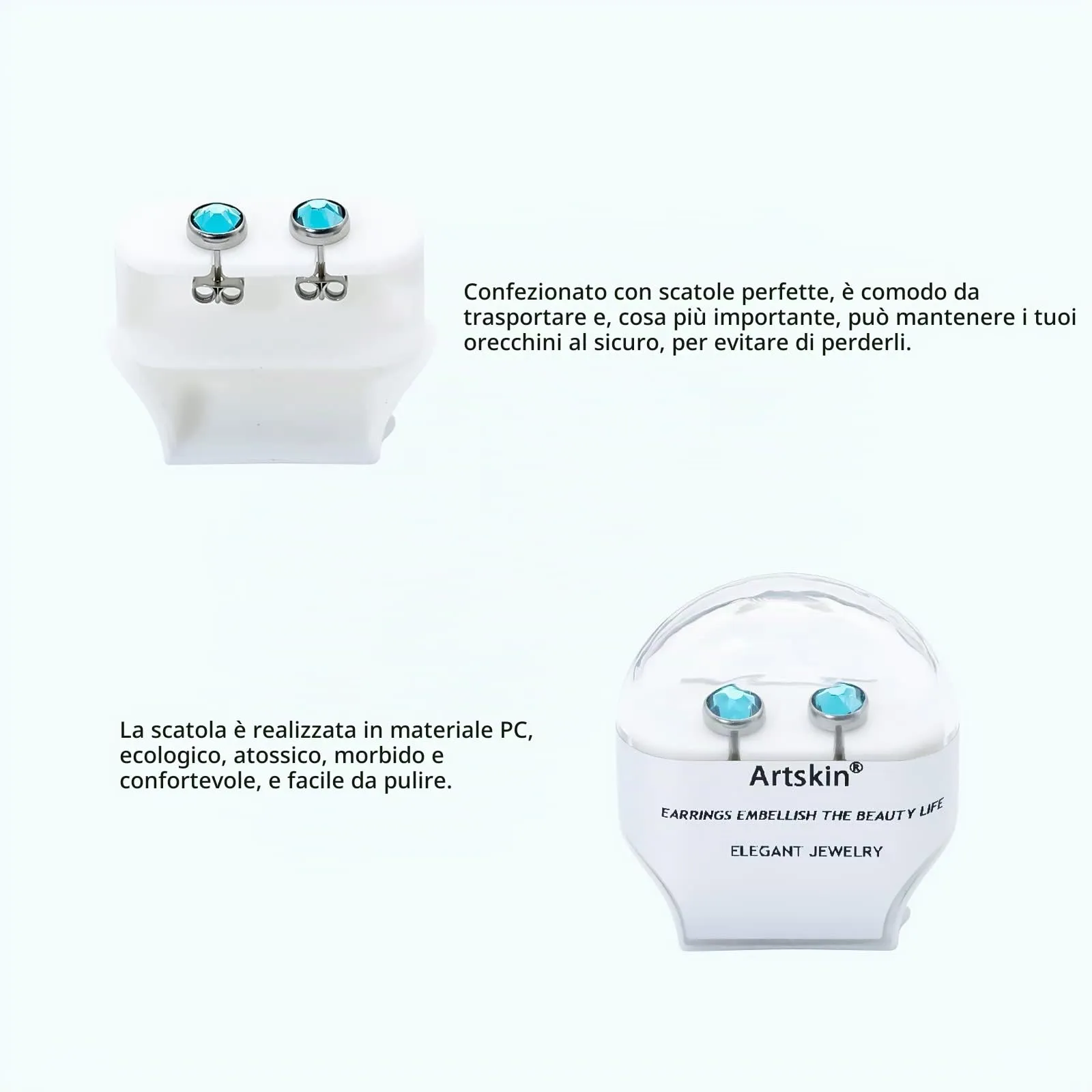 Artskin Orecchini a bottone in titanio blu ipoallergenici, 7 mm - immagine 4