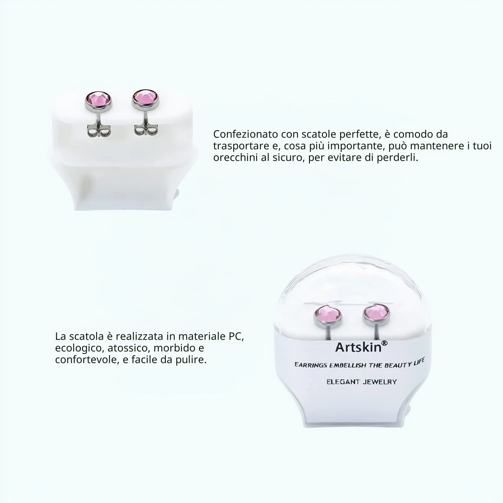 Artskin Orecchini a bottone in titanio ipoallergenici, 7 mm, Oro Rosa - immagine 4