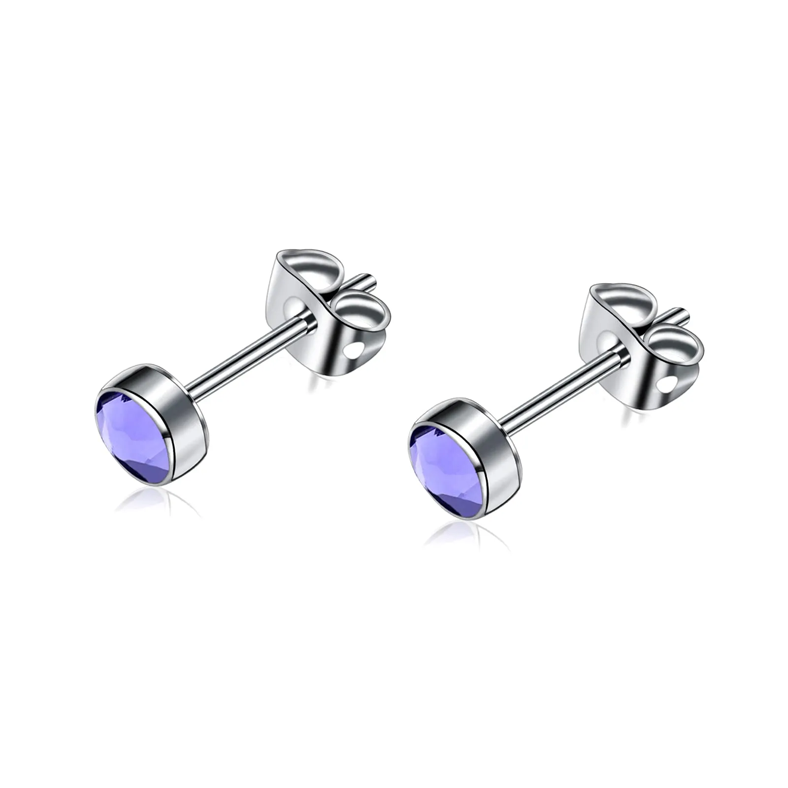 Artskin Orecchini a bottone in titanio G23 con zirconi tanzanite 4mm ipoallergenici - immagine 1