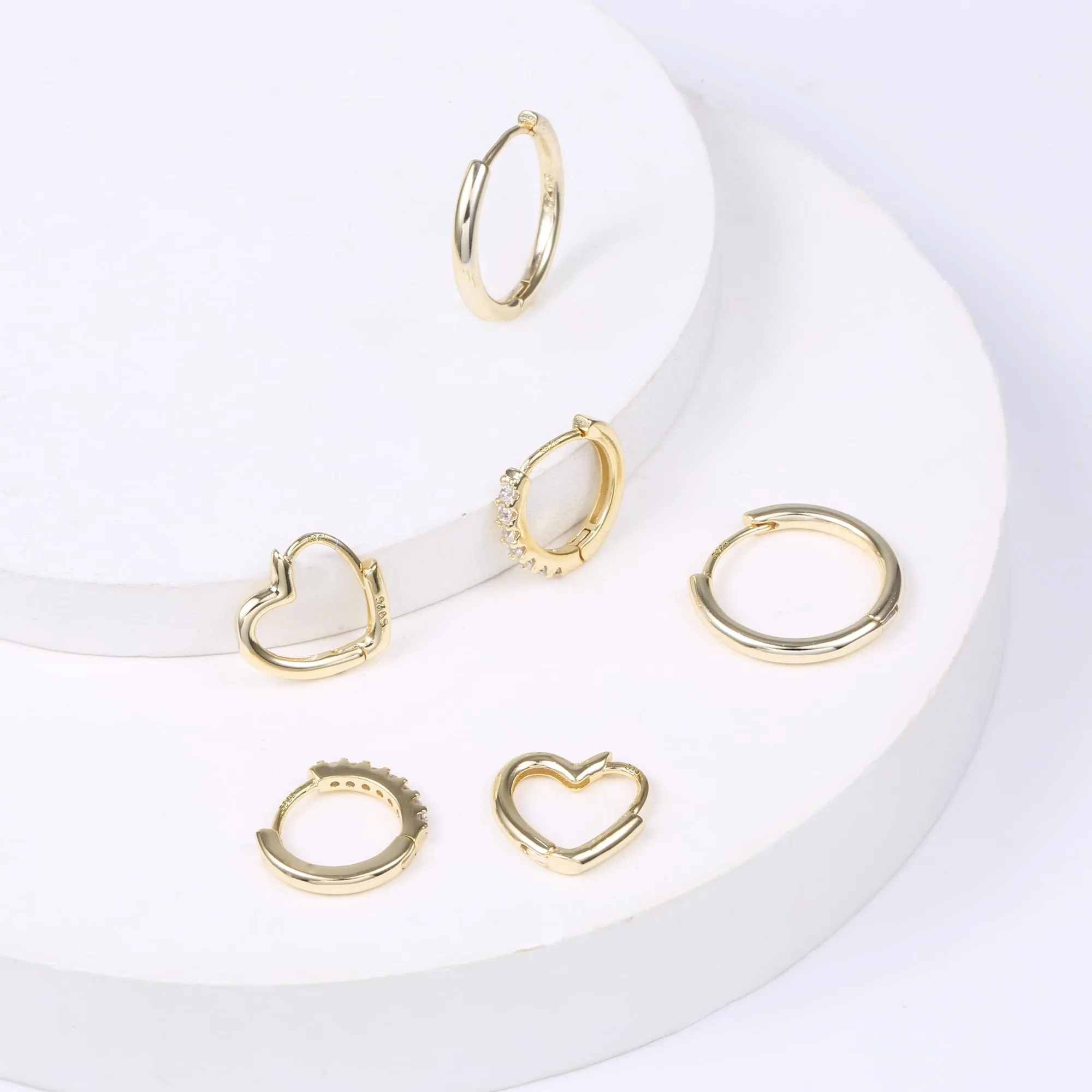 ALEXCRAFT Set di 3 Paia di Orecchini a Cerchio Donna Oro 14K Lucido Cuore Huggie - immagine 8
