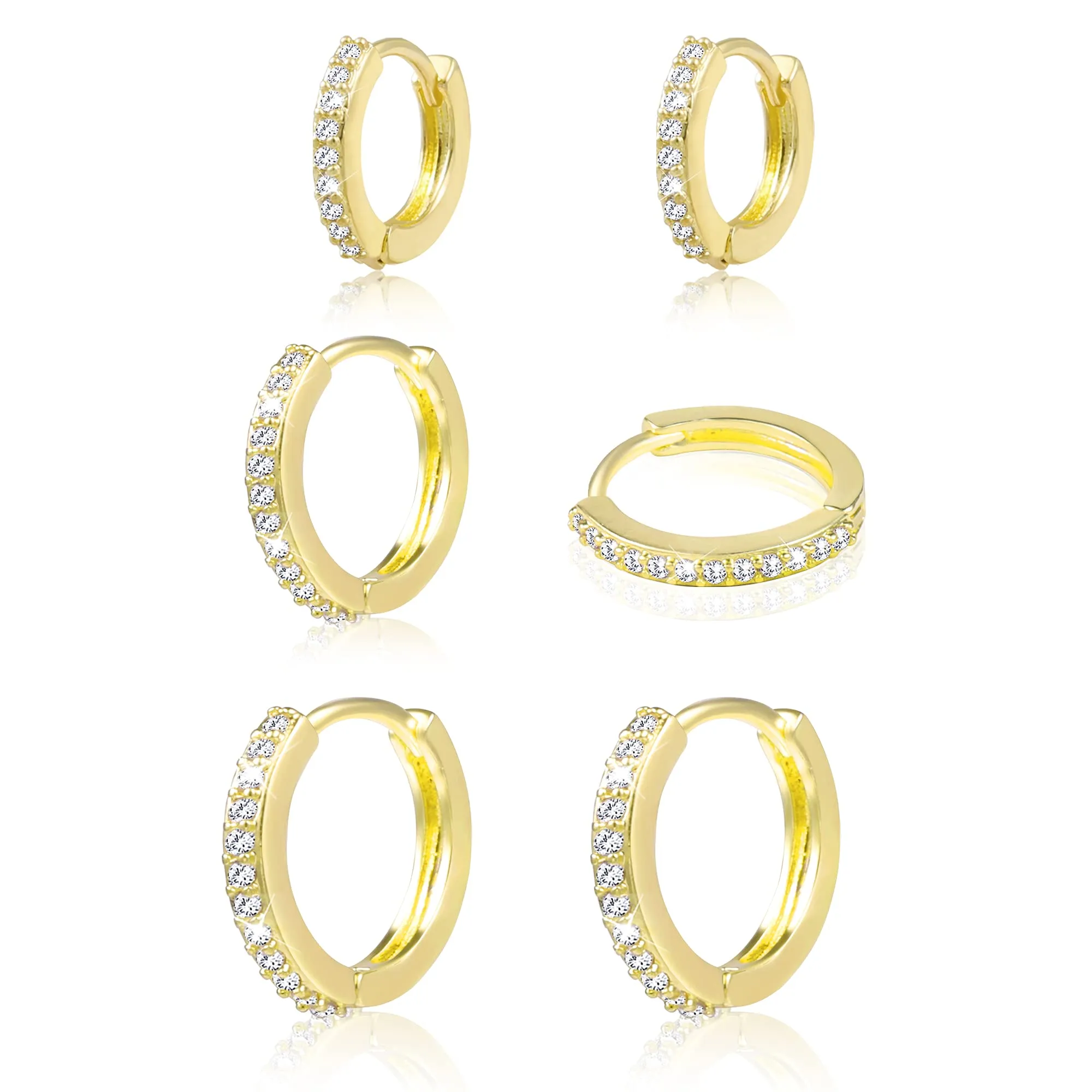 ALEXCRAFT Orecchini a Cerchio in Oro 14K e Zirconi, Set da 3 Paia - immagine 1