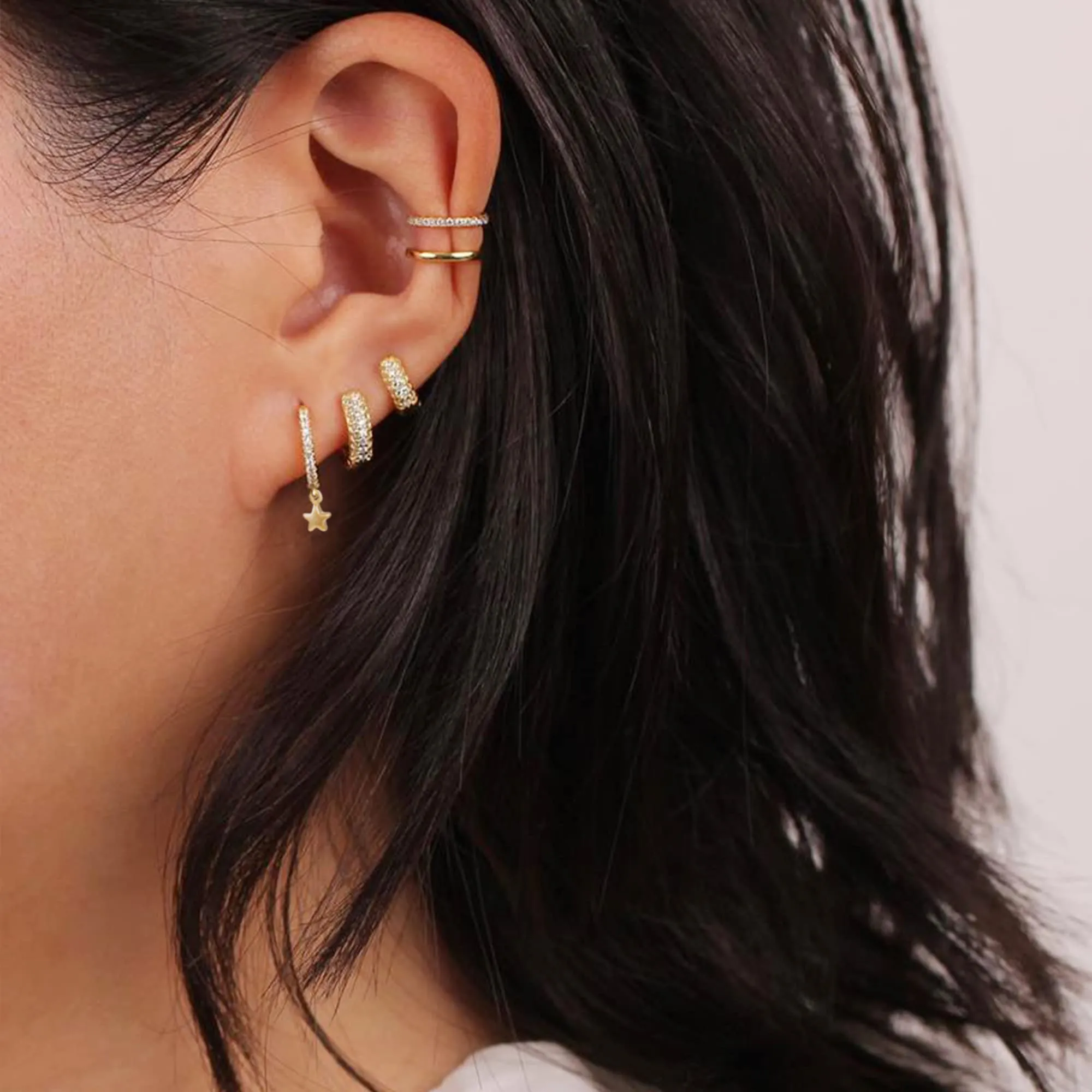 ALEXCRAFT Set 3 Paia Orecchini Pendenti Donna Oro 14K Luna e Cuore Zirconi - immagine 5