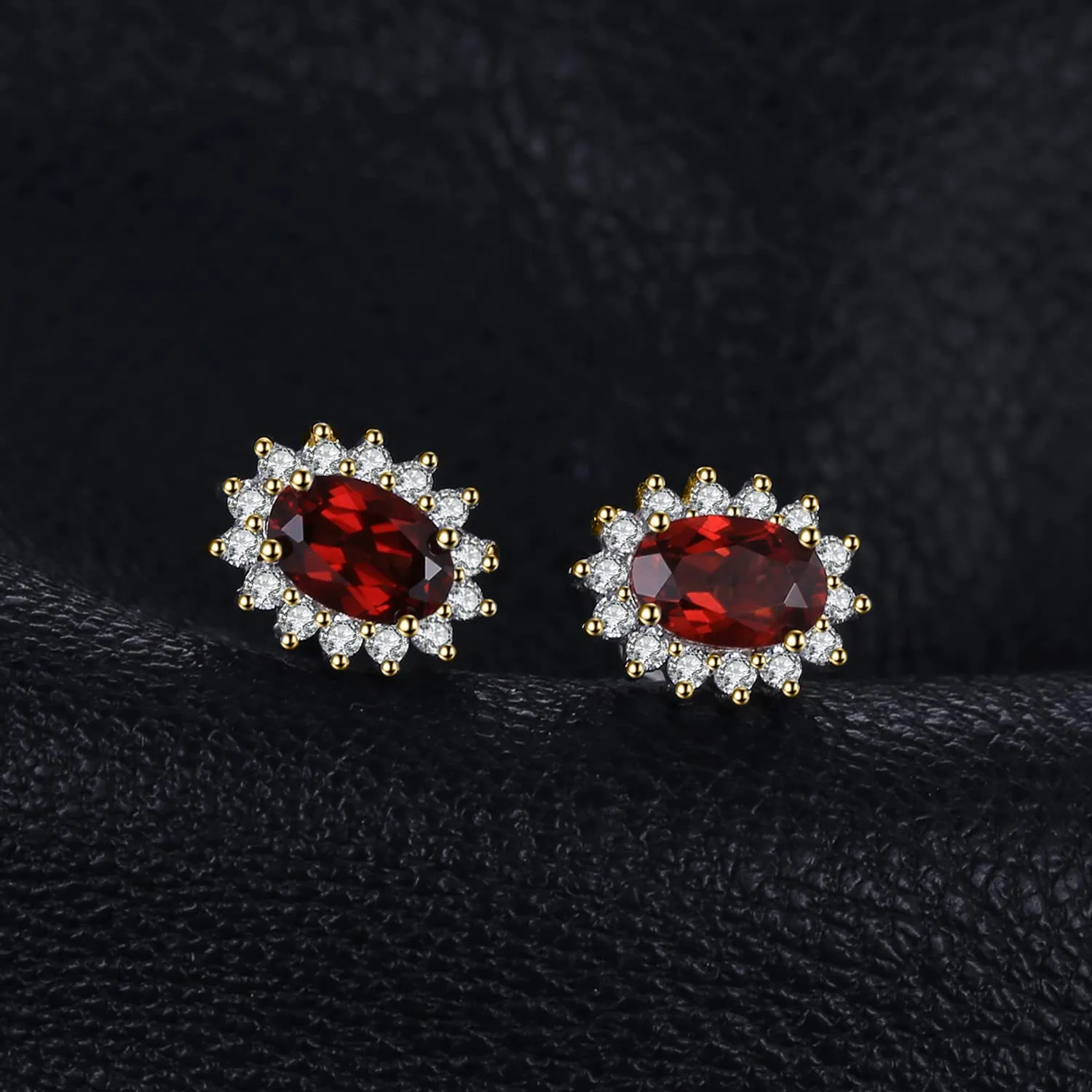 JewelryPalace Orecchini a Bottone Donna in Argento 925 con Granato Rosso Naturale, Pietra Ovale - immagine 2